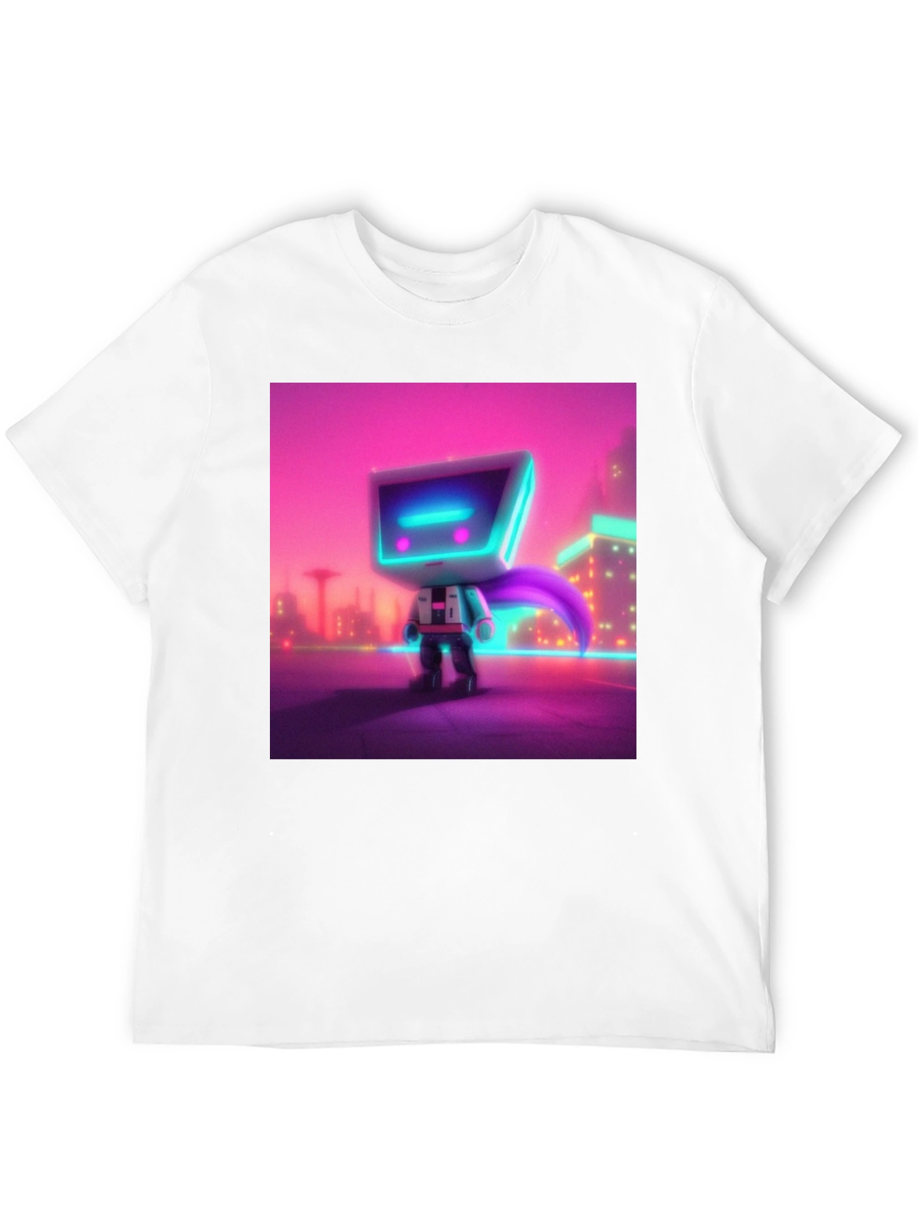 Black Cyberpunk Robot T-Shirt - Neon City Hero view 12