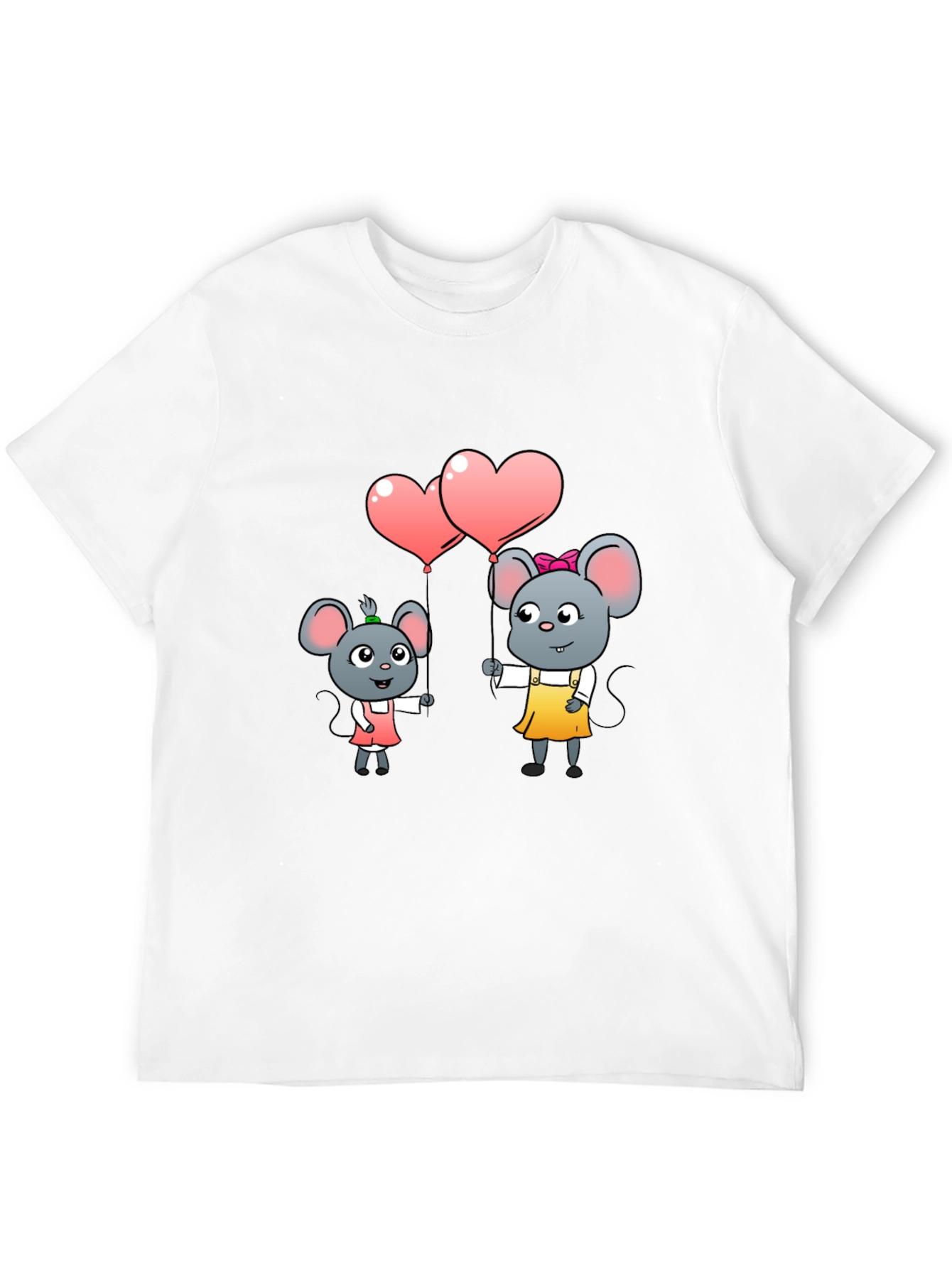 Black Cute Cartoon Mice Heart Balloons Graphic Tee view 12
