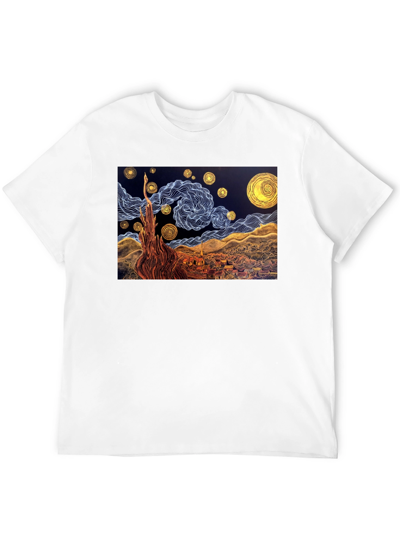 Black Starry Night Art T-Shirt view 12