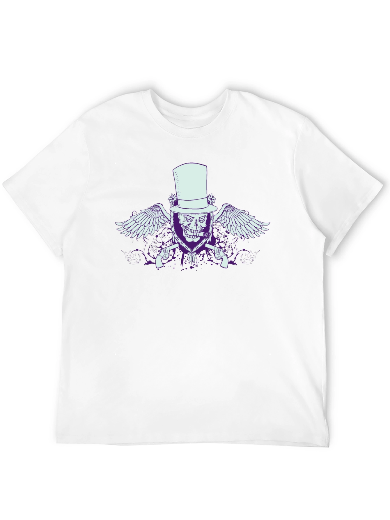 Black Skull Top Hat Wings & Guns Graphic Tee - Black view 12