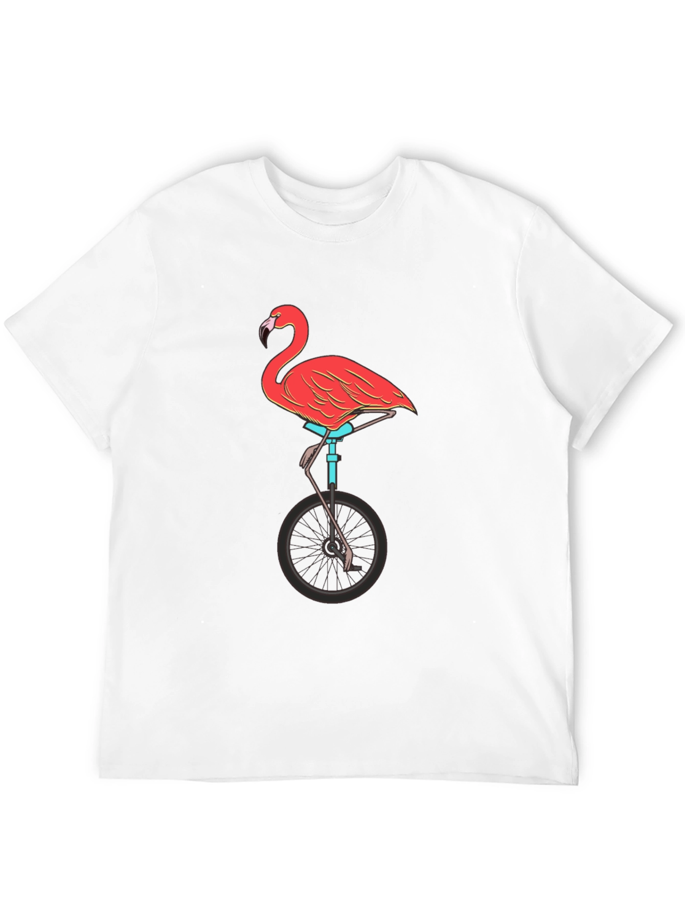 Black Flamingo on Unicycle Graphic Tee - Funky Unisex T-Shirt view 12