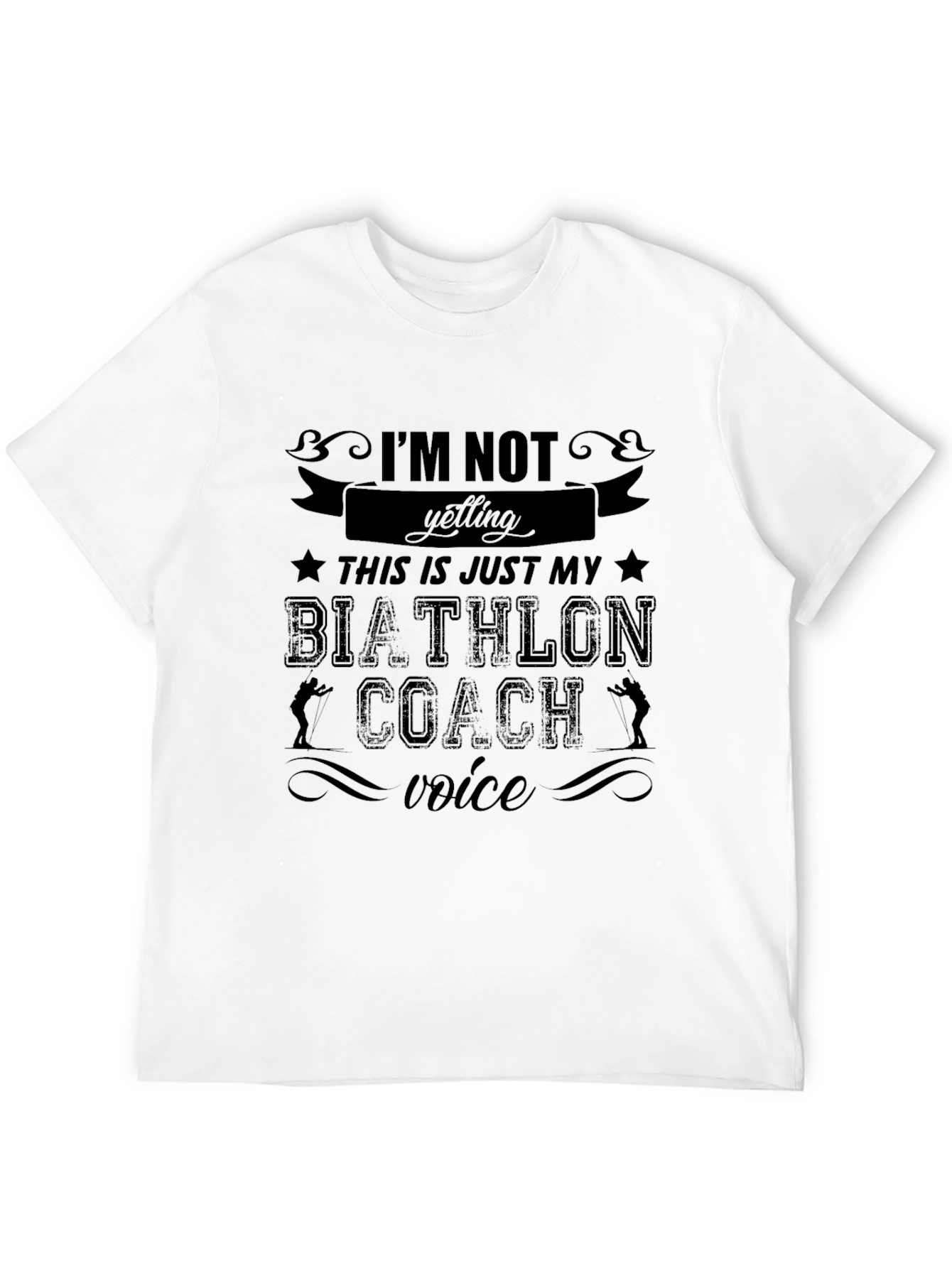 Black Biathlon Coach Voice T-Shirt - Funny Athlete Tee view 12