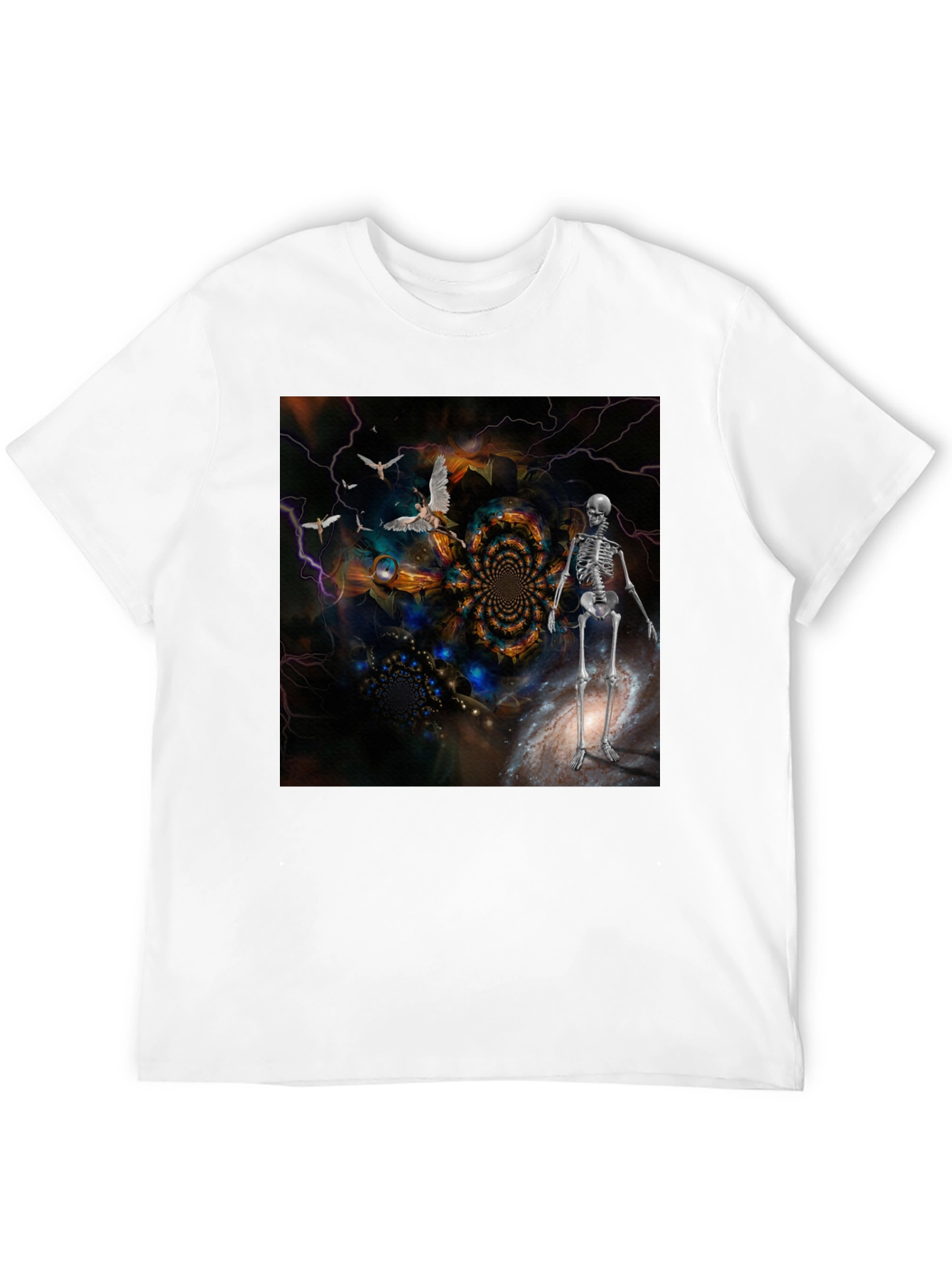 Black Surreal Skeleton Art T-Shirt view 12