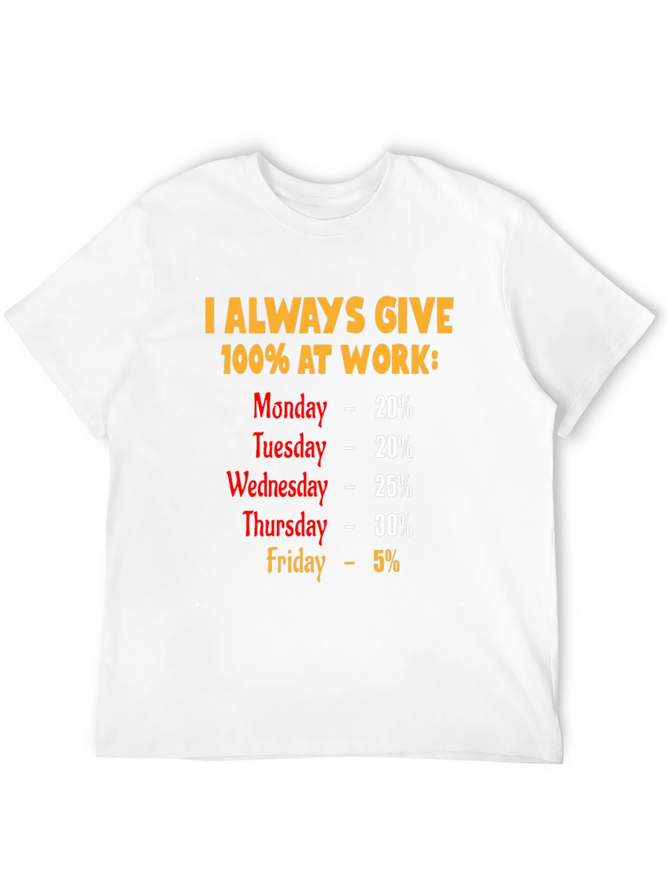 Black Funny Work Week T-Shirt - I Always Give 100% view 12