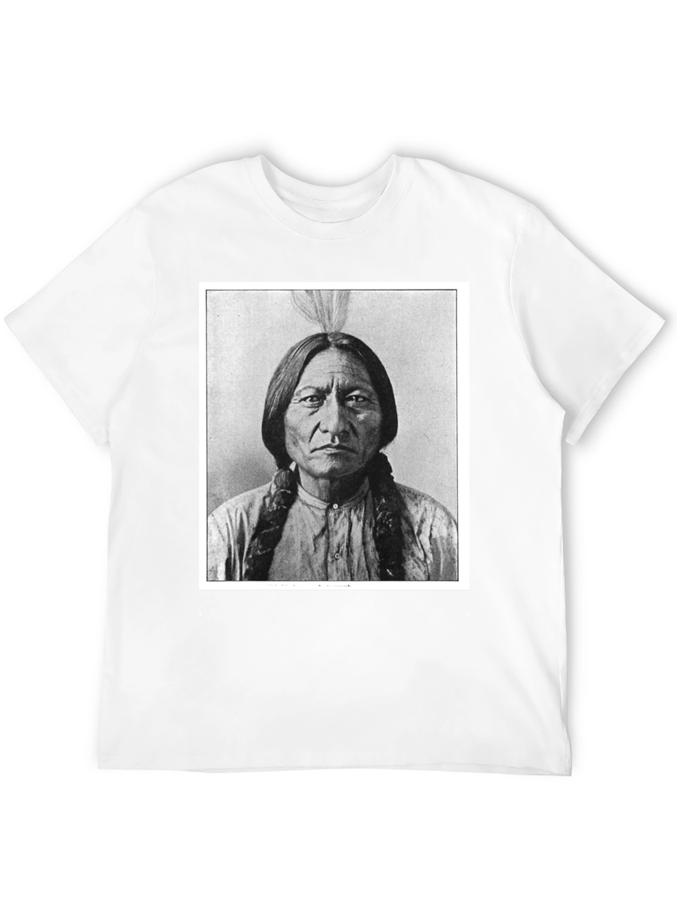 Black Sitting Bull Portrait T-Shirt - Black Cotton Tee view 12