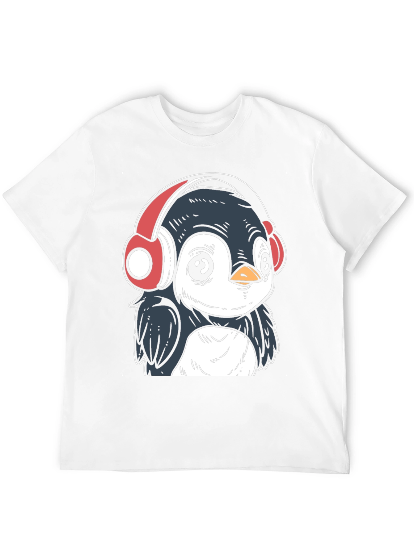 Black Penguin Headphones Graphic Tee - Cool Black T-Shirt view 12