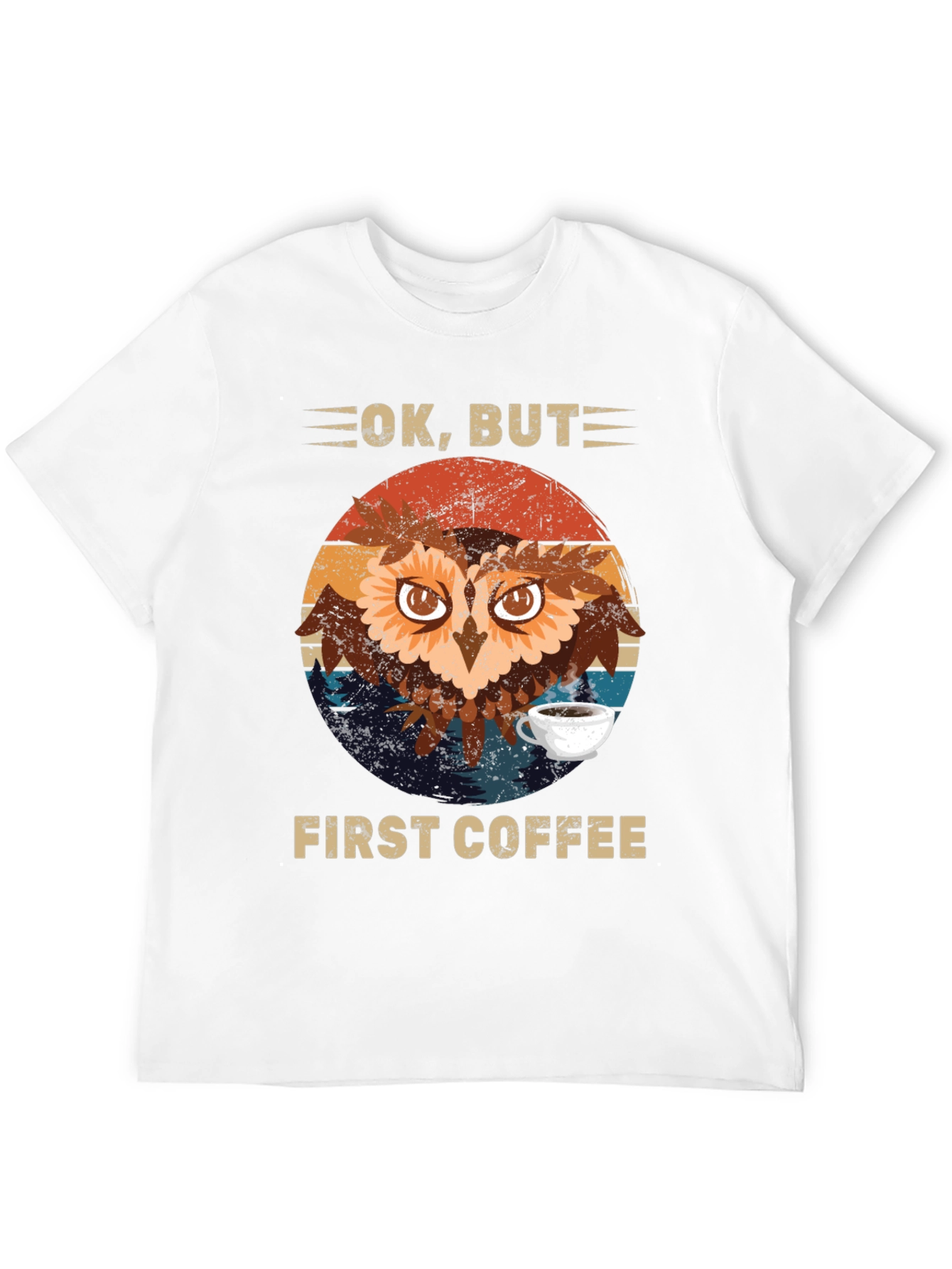 Black Ok, But First Coffee Owl T-Shirt view 12