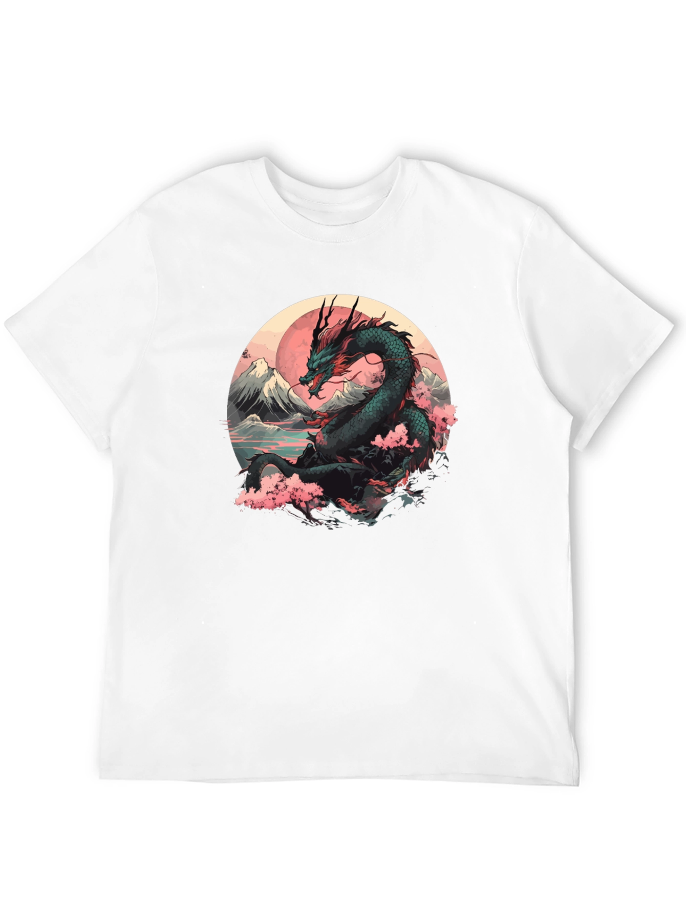 Black Dragon & Sakura Blossom Graphic Black T-Shirt view 12