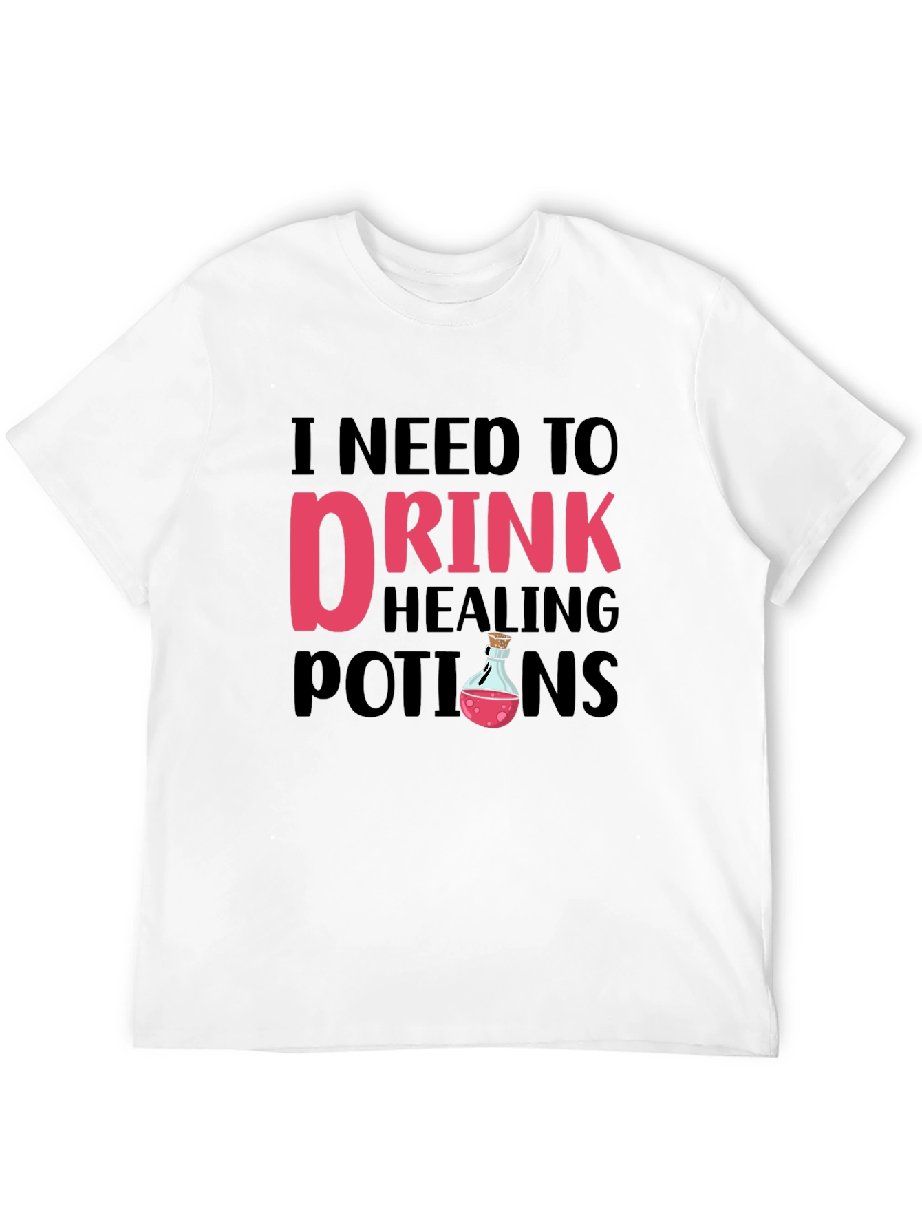 Black Funny 'I Need To Drink Healing Potions' Black T-Shirt view 12