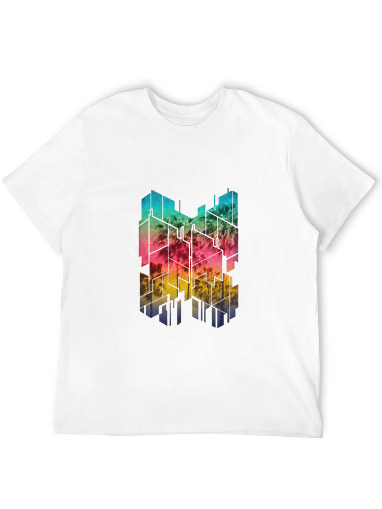 Black Abstract Cityscape Men's Black Tee view 12