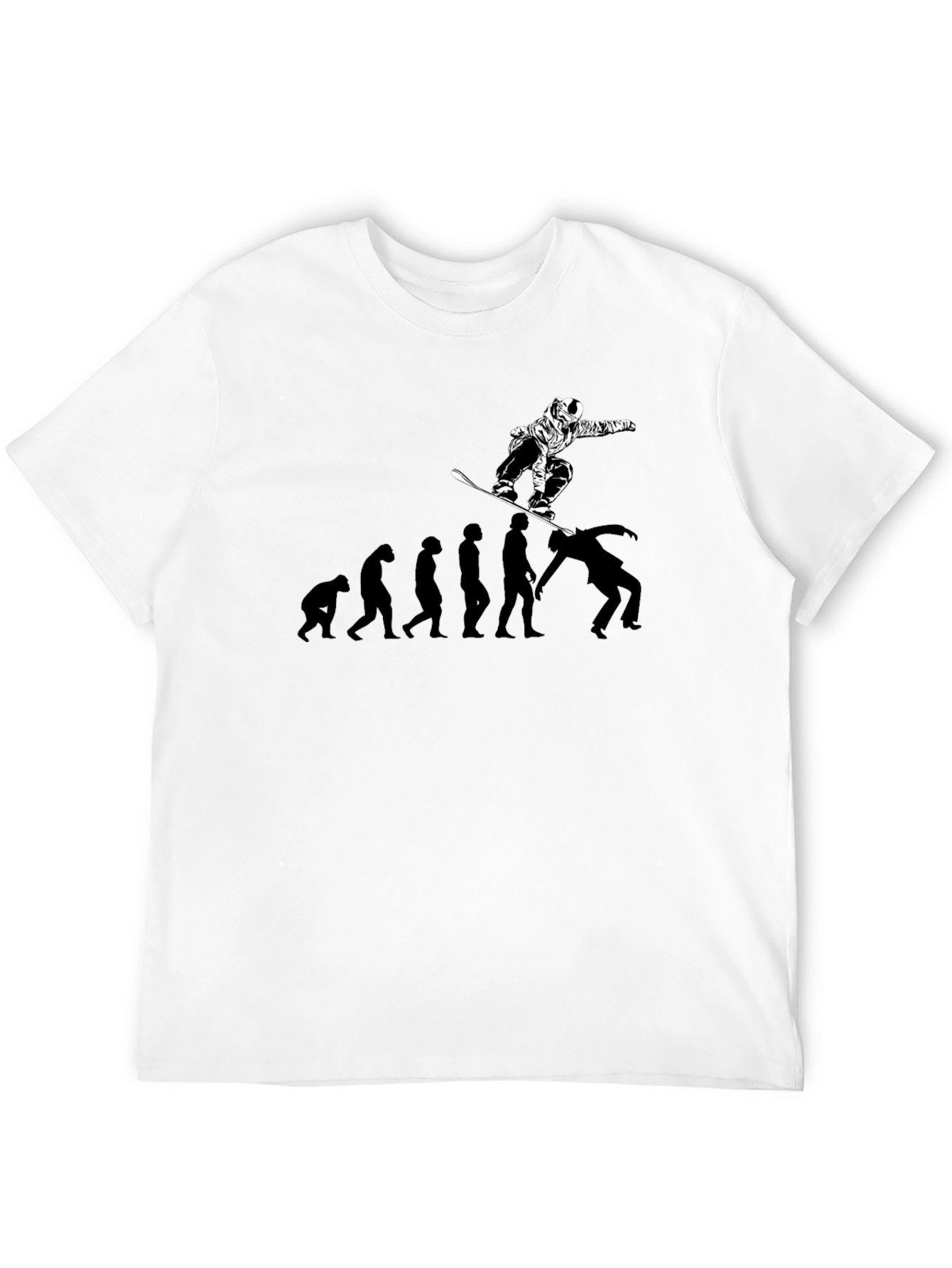 Black Snowboard Evolution T-Shirt: Black Crew Neck Graphic Tee view 12