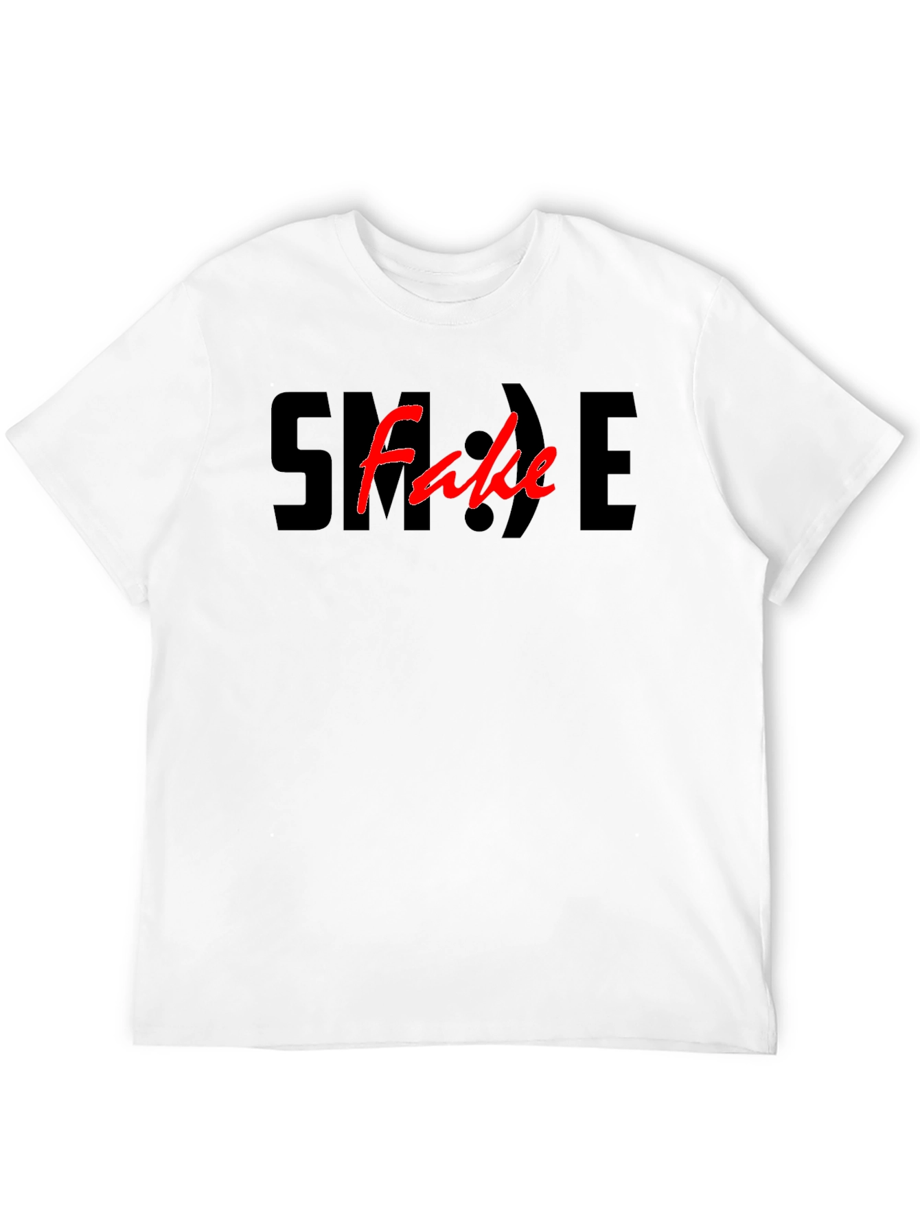 Black Fake Smile Graphic Tee - Black Cotton Casual T-Shirt view 12