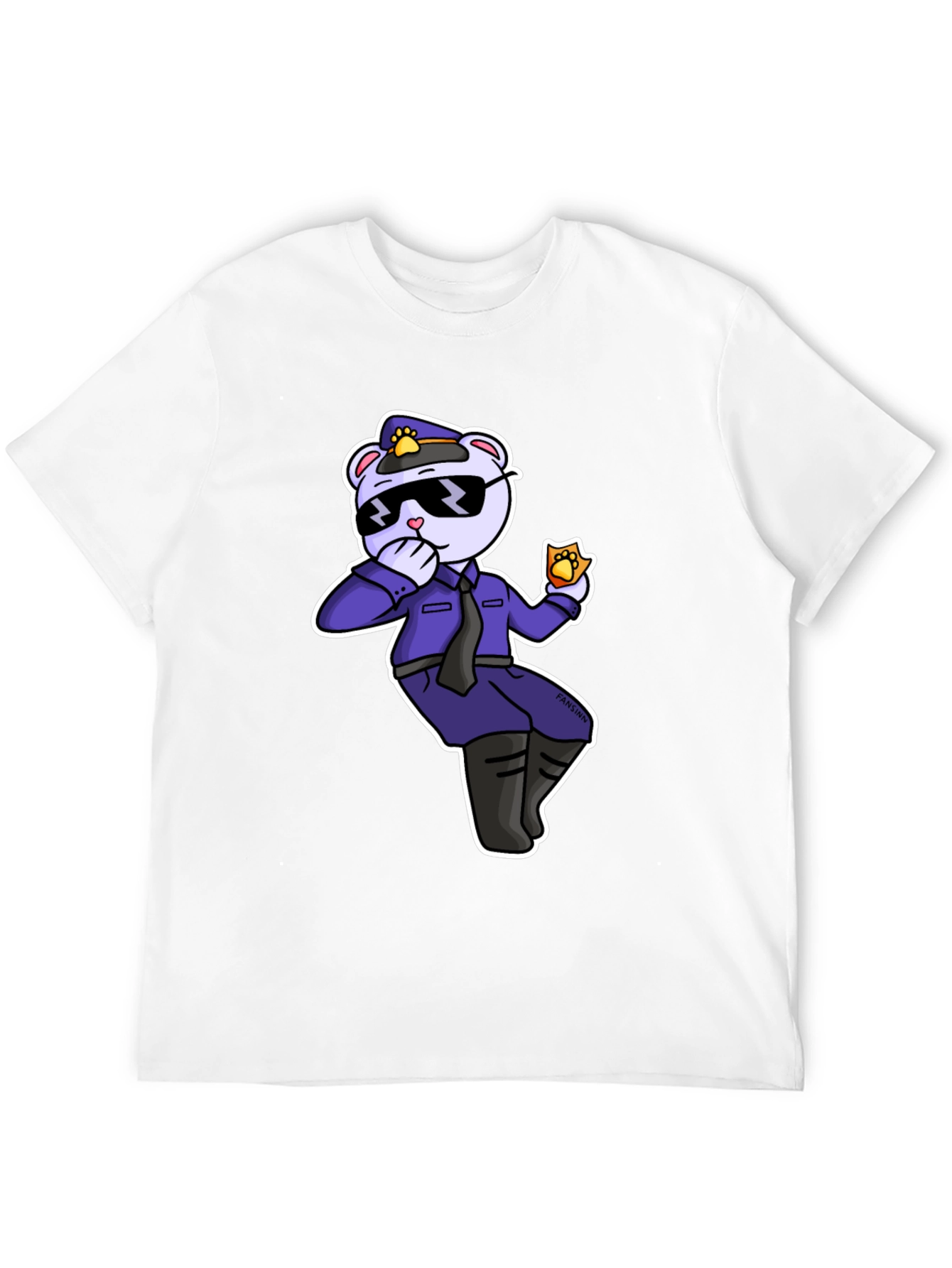 Black Cool Cartoon Bear Police T-Shirt view 12