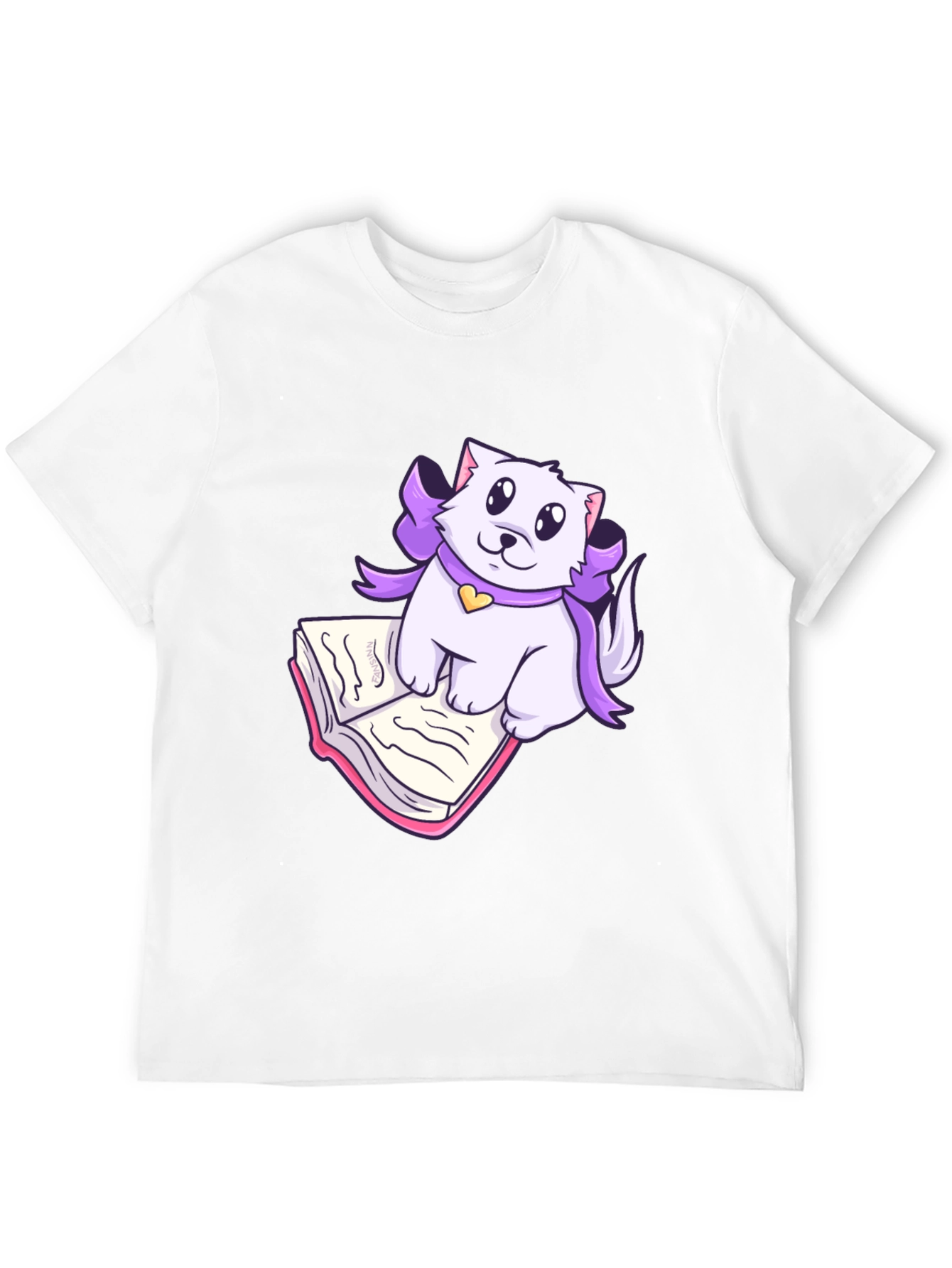 Black Cute Cat Reading T-Shirt - Soft Cotton Blend view 12