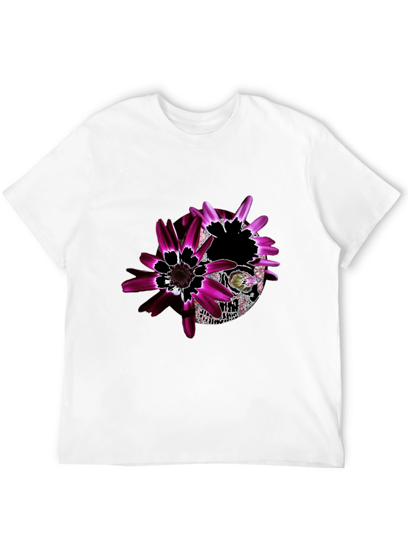 Black Floral Skull Graphic Black T-Shirt - Unique Design view 12