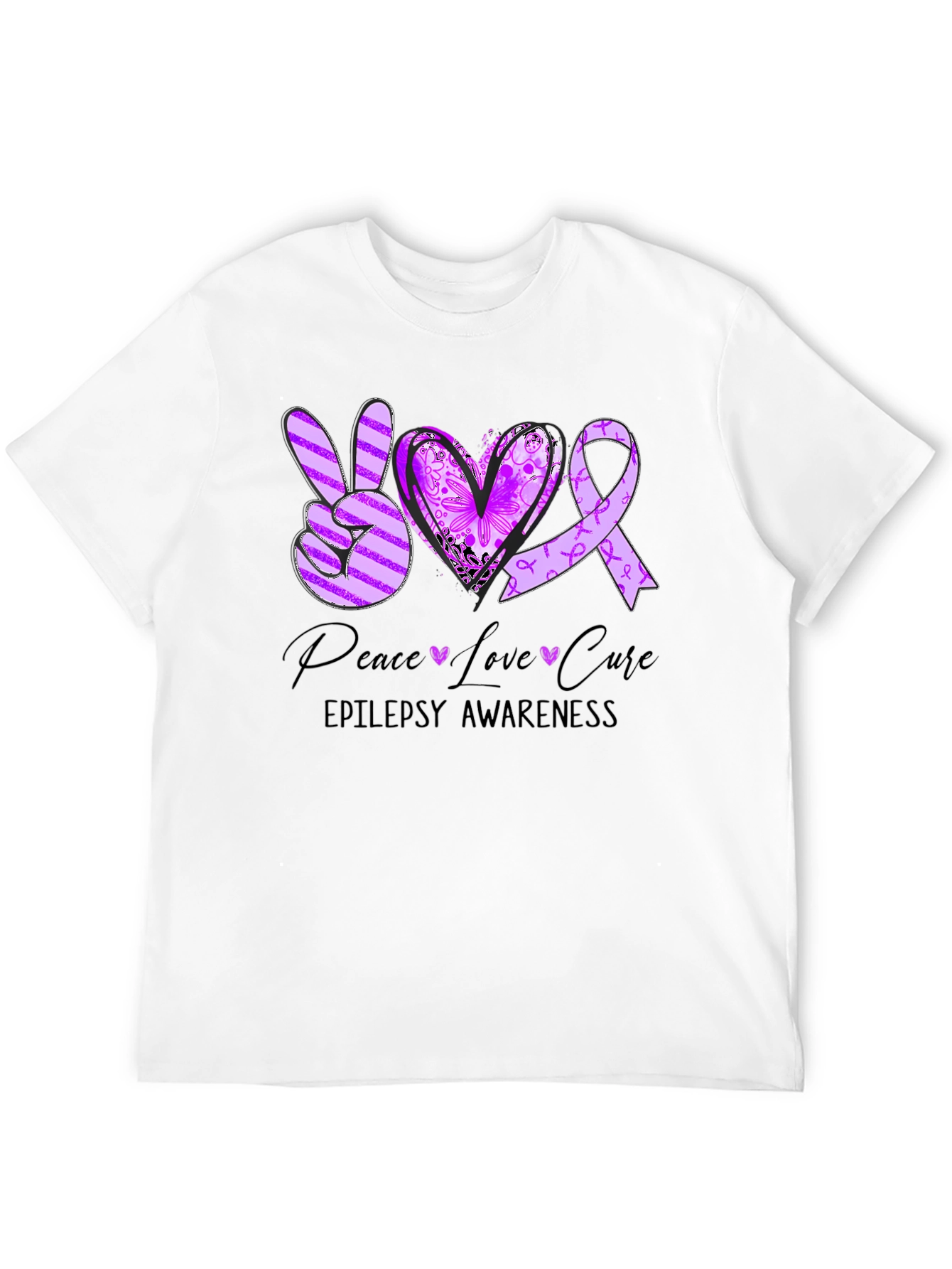 Epilepsy Awareness Peace Love Cure T-Shirt - 12