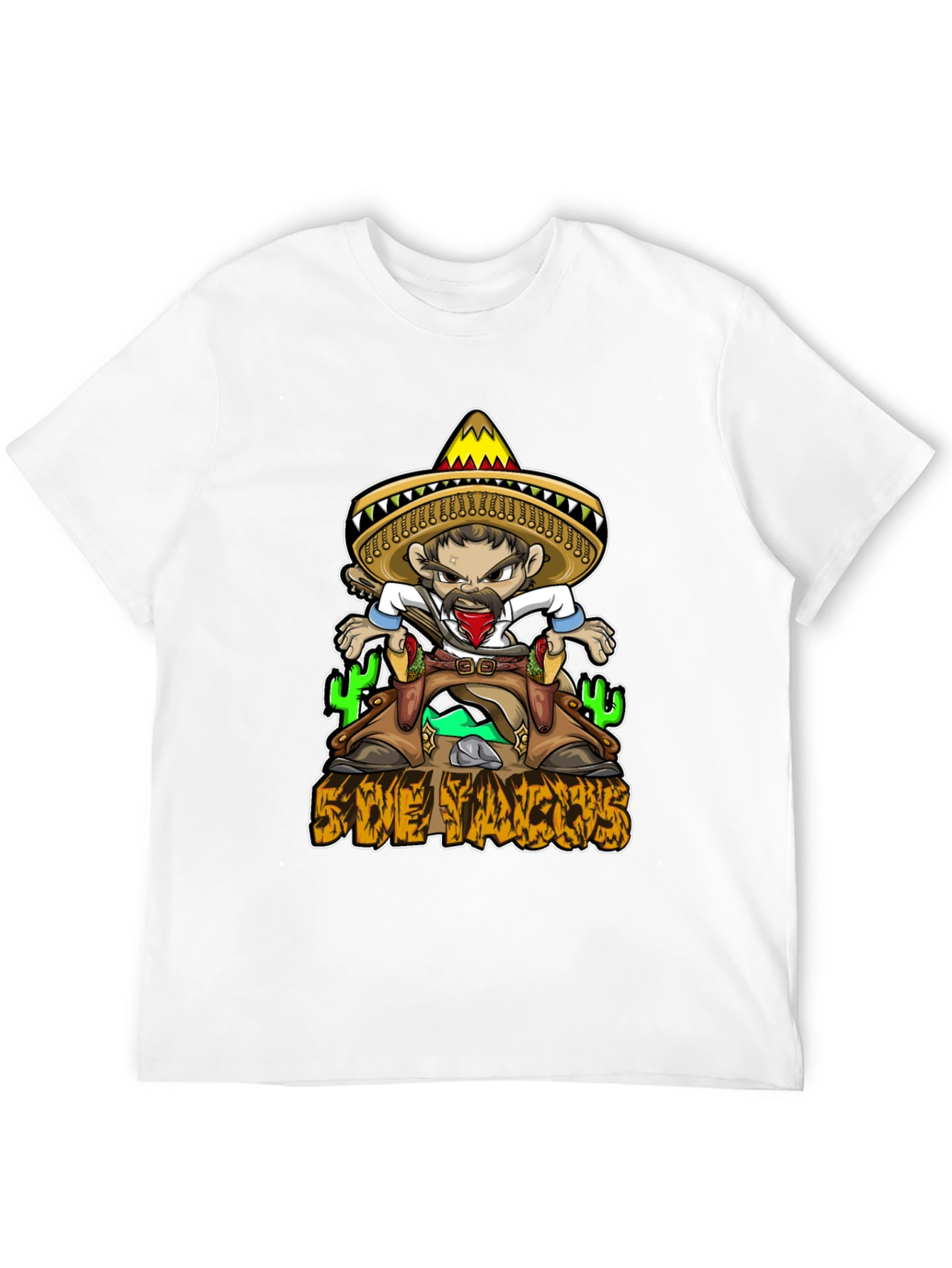 Black Save Tacos T-Shirt - Sombrero Cartoon Graphic Tee view 12
