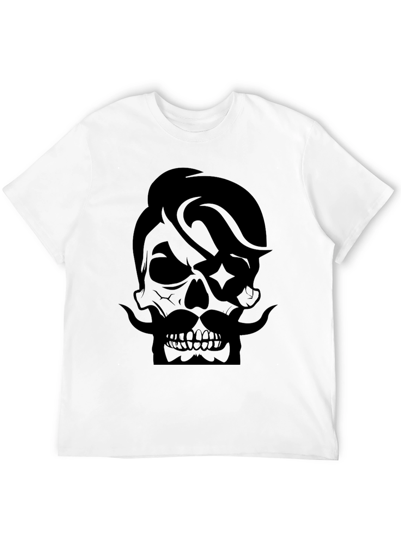 Black Skull with Mustache Graphic Tee - Cool Black T-Shirt view 12