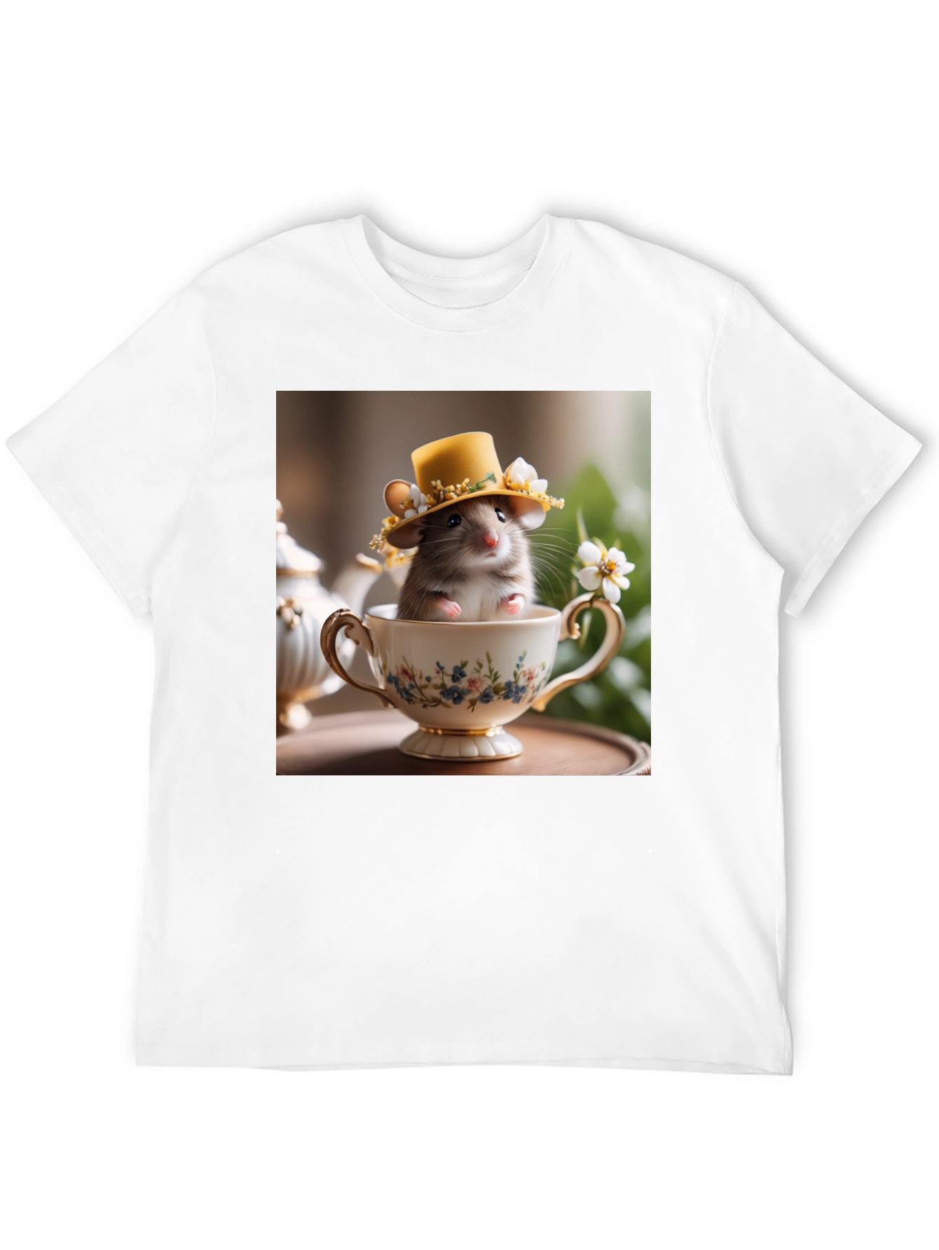 Black Cute Hamster in Teacup Graphic Tee view 12