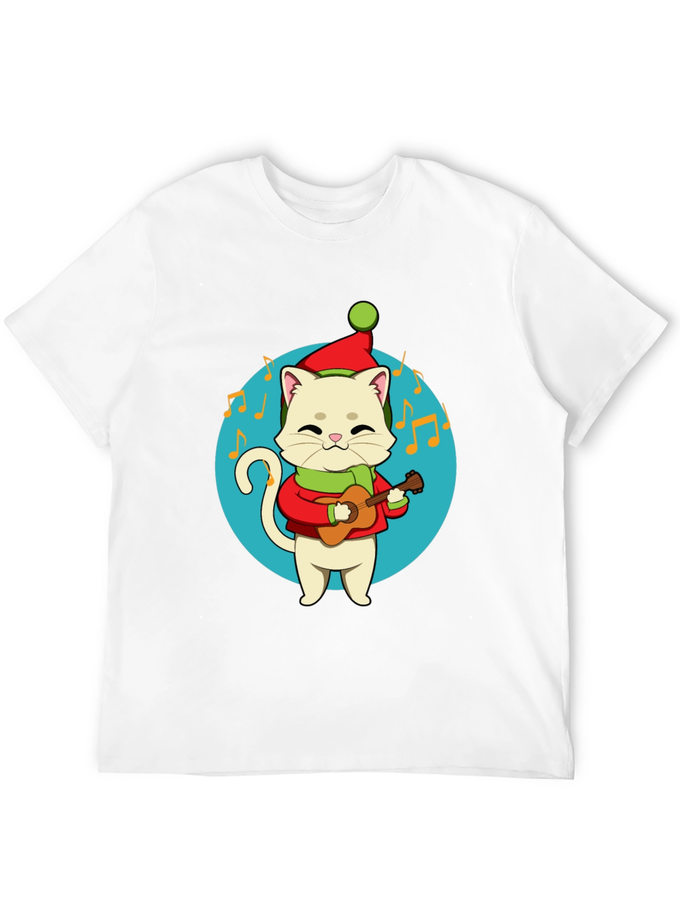 Black Festive Cat Guitarist Graphic Tee - Holiday Cheer! view 12