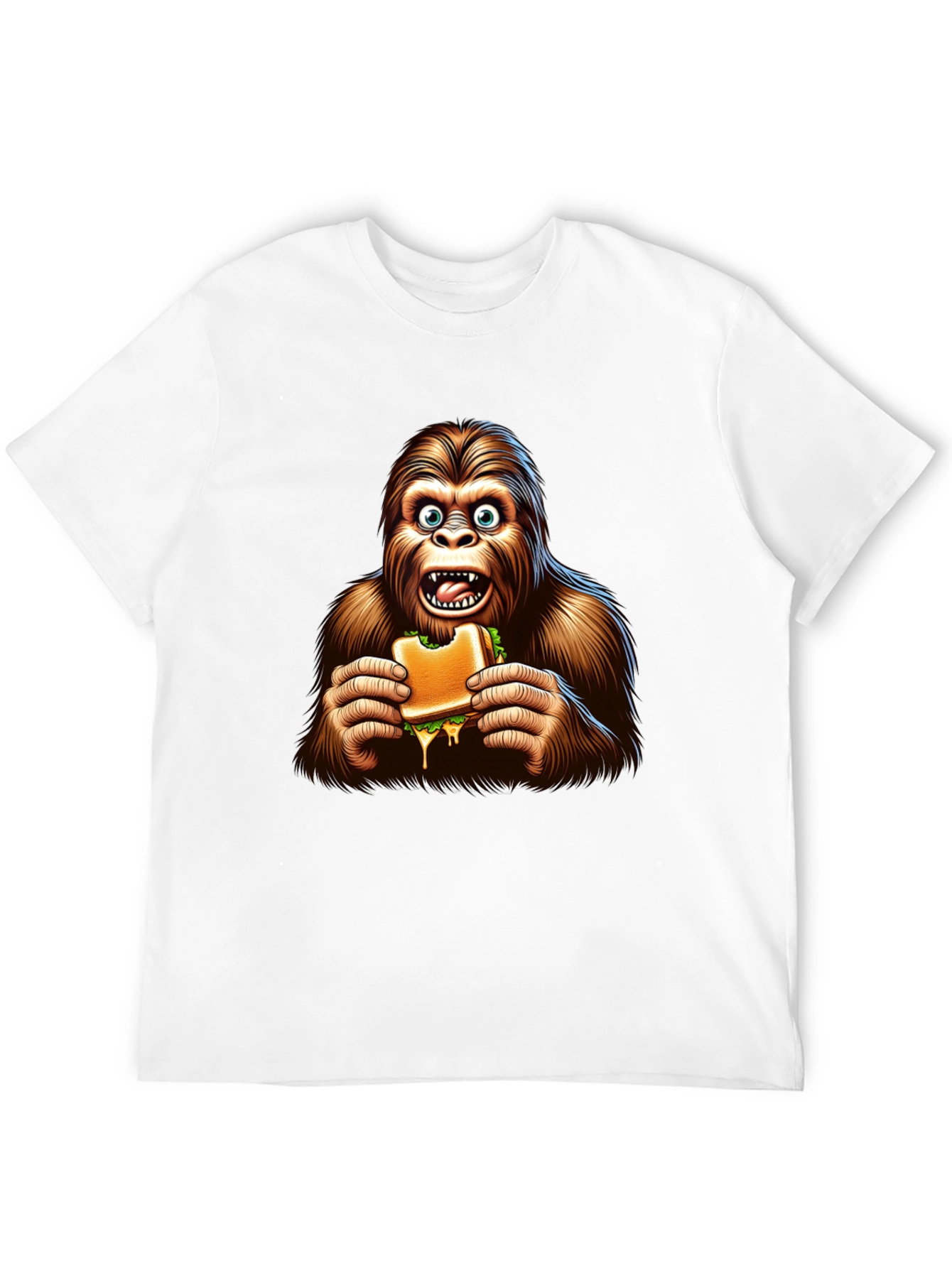 Black Bigfoot Eating Sandwich Funny Graphic Tee view 12