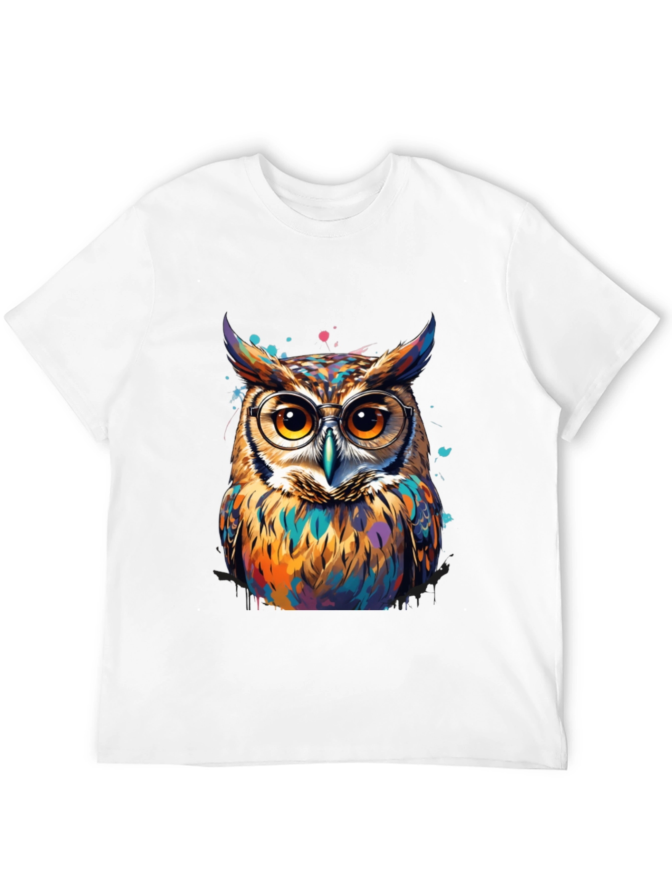 Black Colorful Owl Graphic Tee - Unisex Cotton T-Shirt view 12