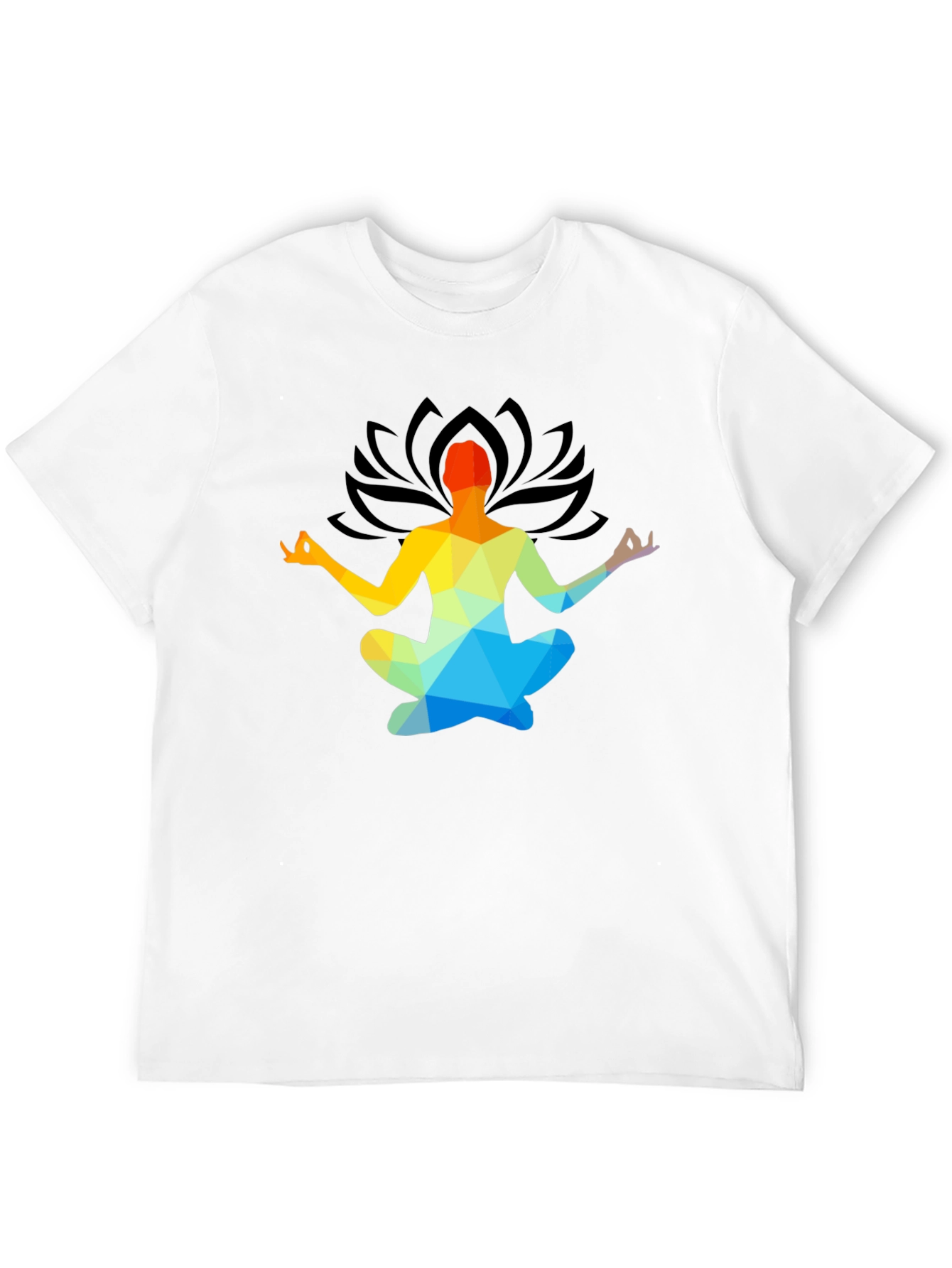 Black Meditative Geometric Lotus Pose T-Shirt view 12