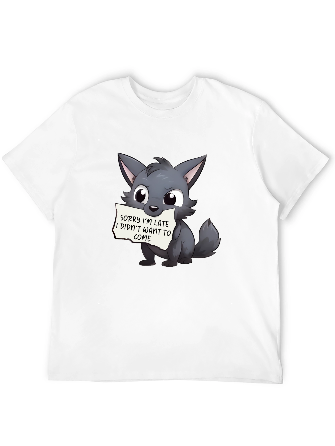 Black Cute Wolf Sorry I'm Late Black T-Shirt view 12