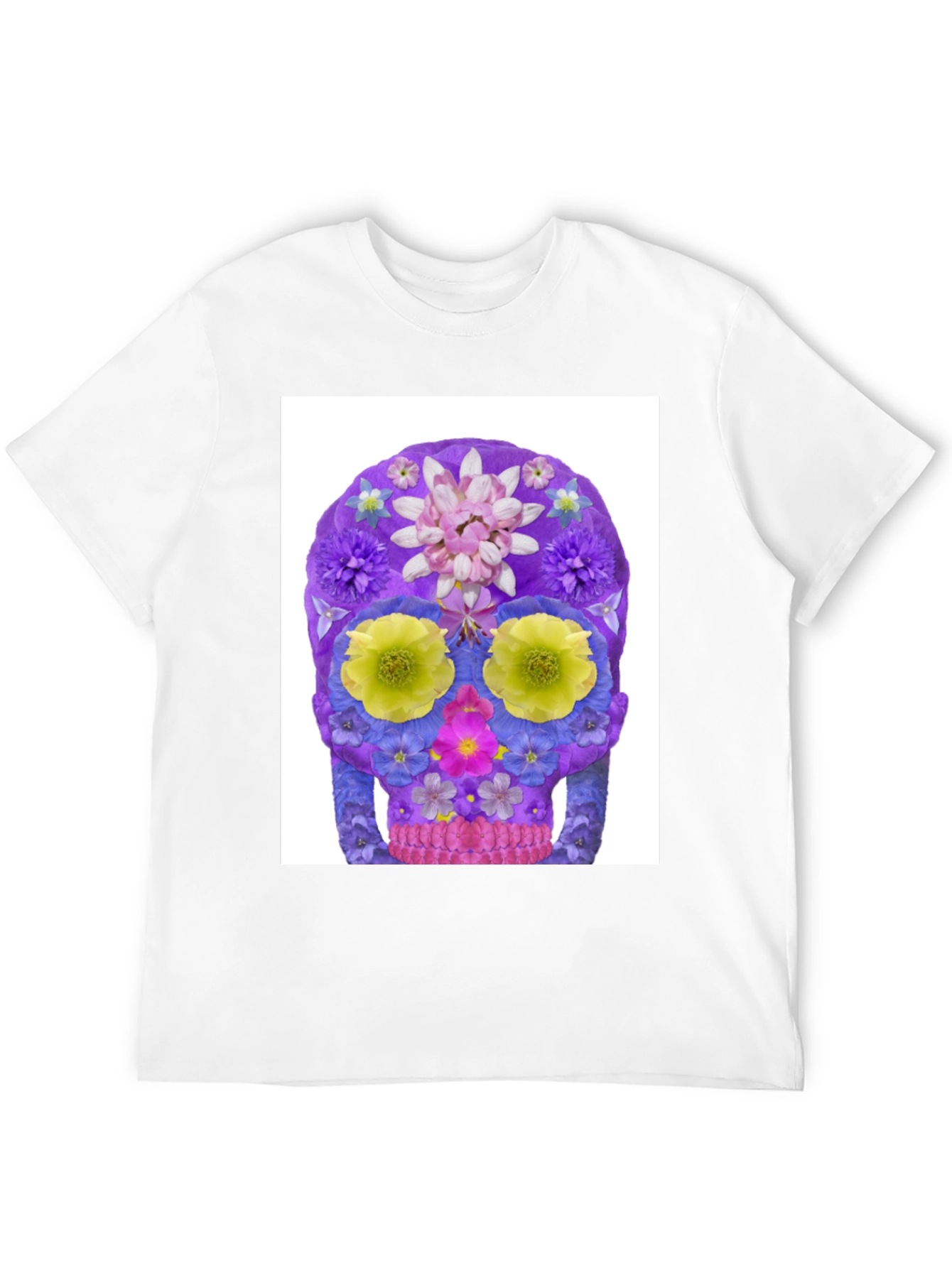 Black Floral Sugar Skull Graphic Tee - Black Cotton T-Shirt view 12