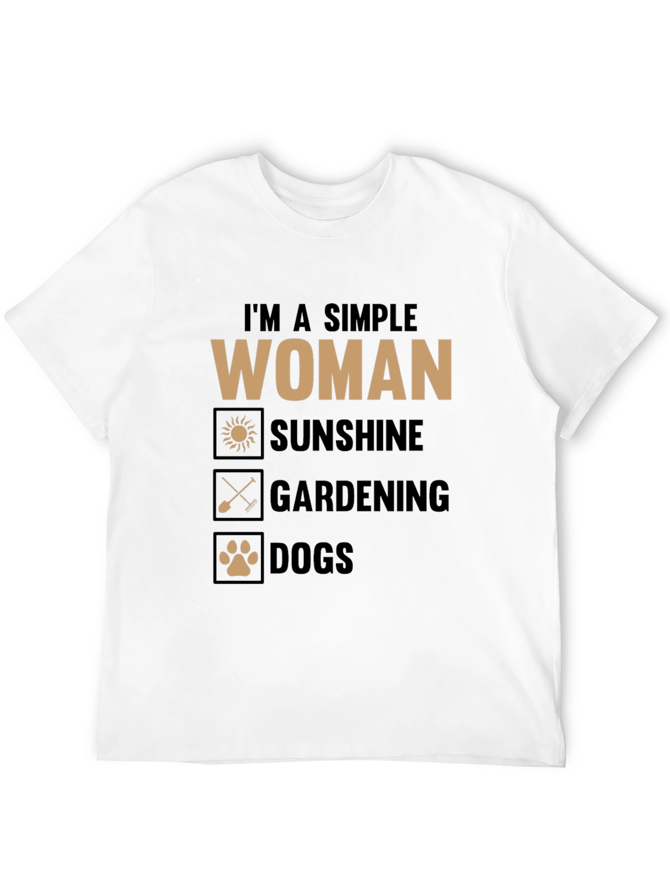 Black Simple Woman T-Shirt: Sunshine, Gardening, Dogs view 12