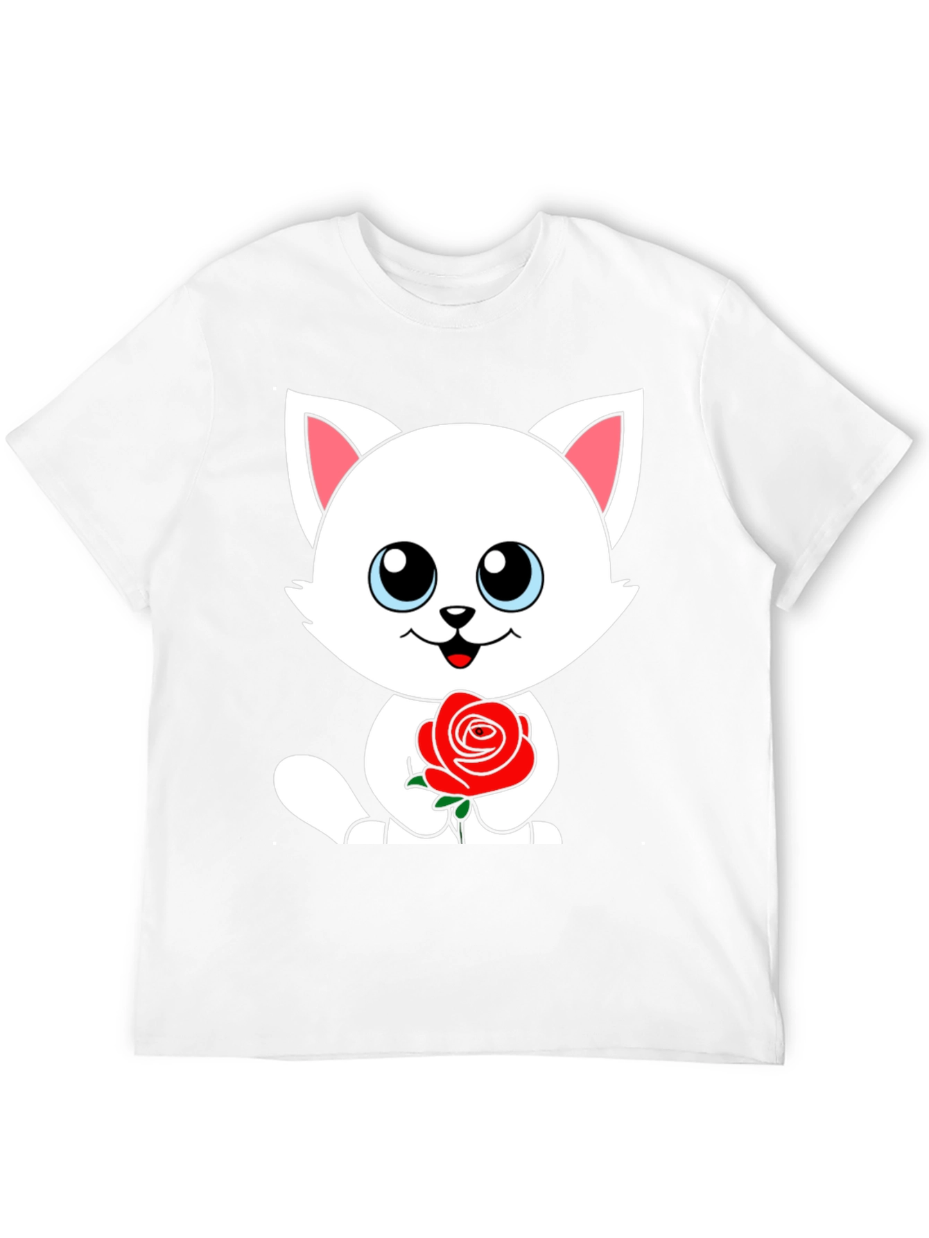 Black Cute Cat Rose Graphic Black T-Shirt view 12