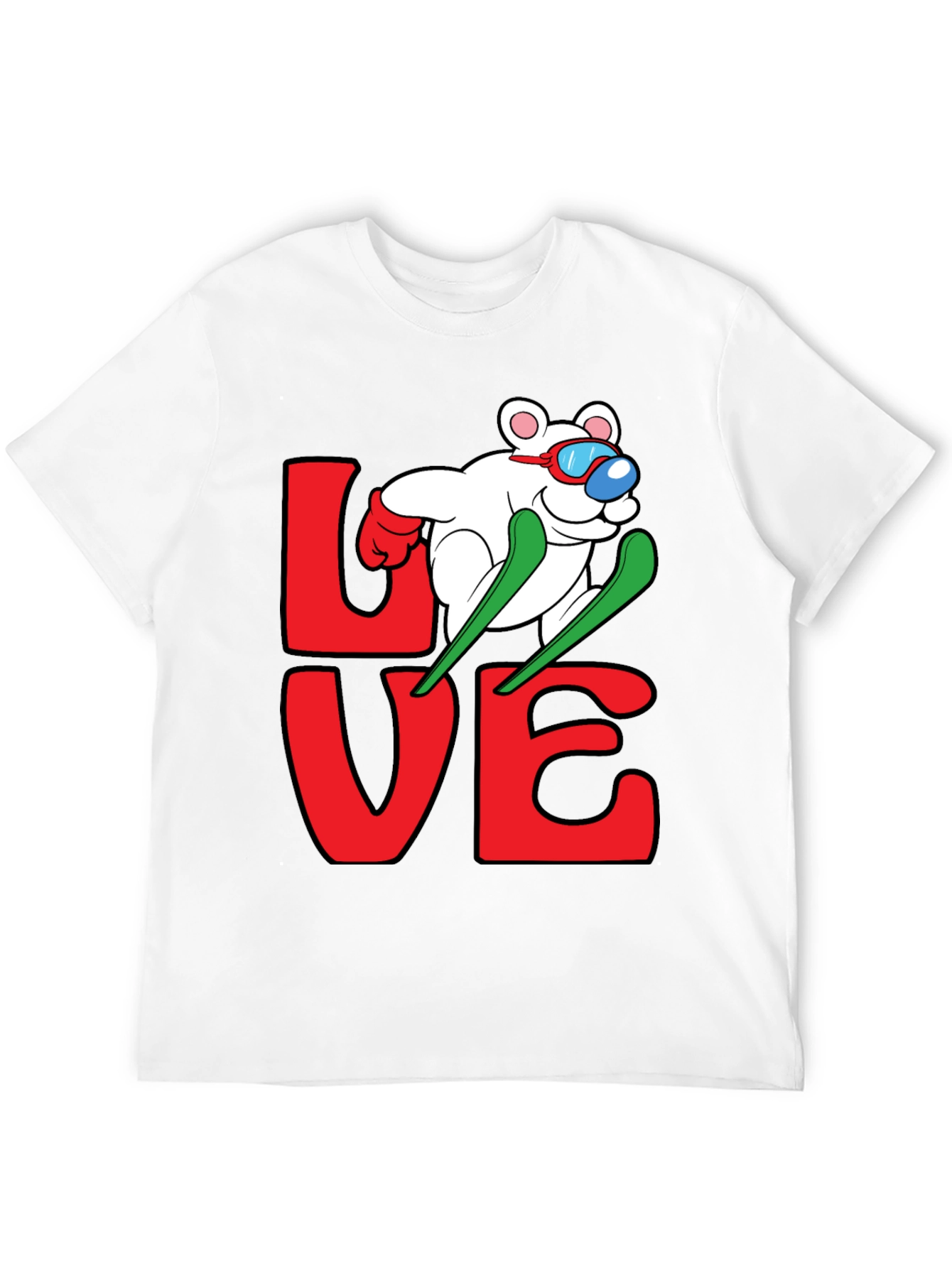 Black Skiing Bear Love Graphic Tee - Black Cotton T-Shirt view 12