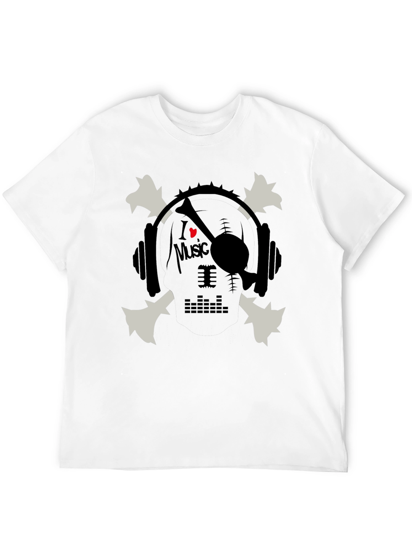 Black I Heart Music Skull & Headphones Graphic T-Shirt view 12