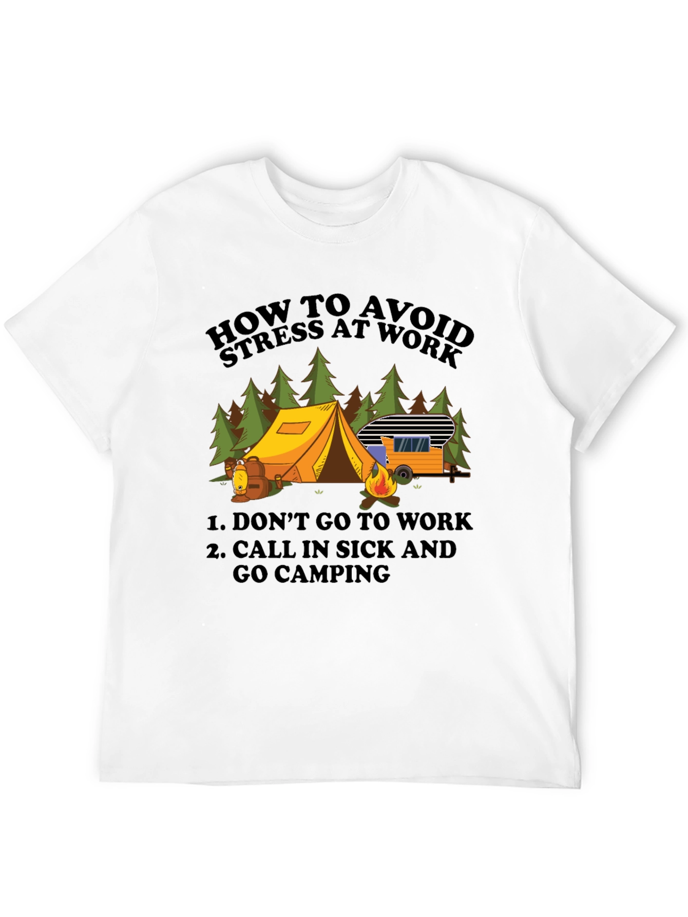 Black Avoid Stress Camping T-Shirt - Funny Vacation Tee view 12
