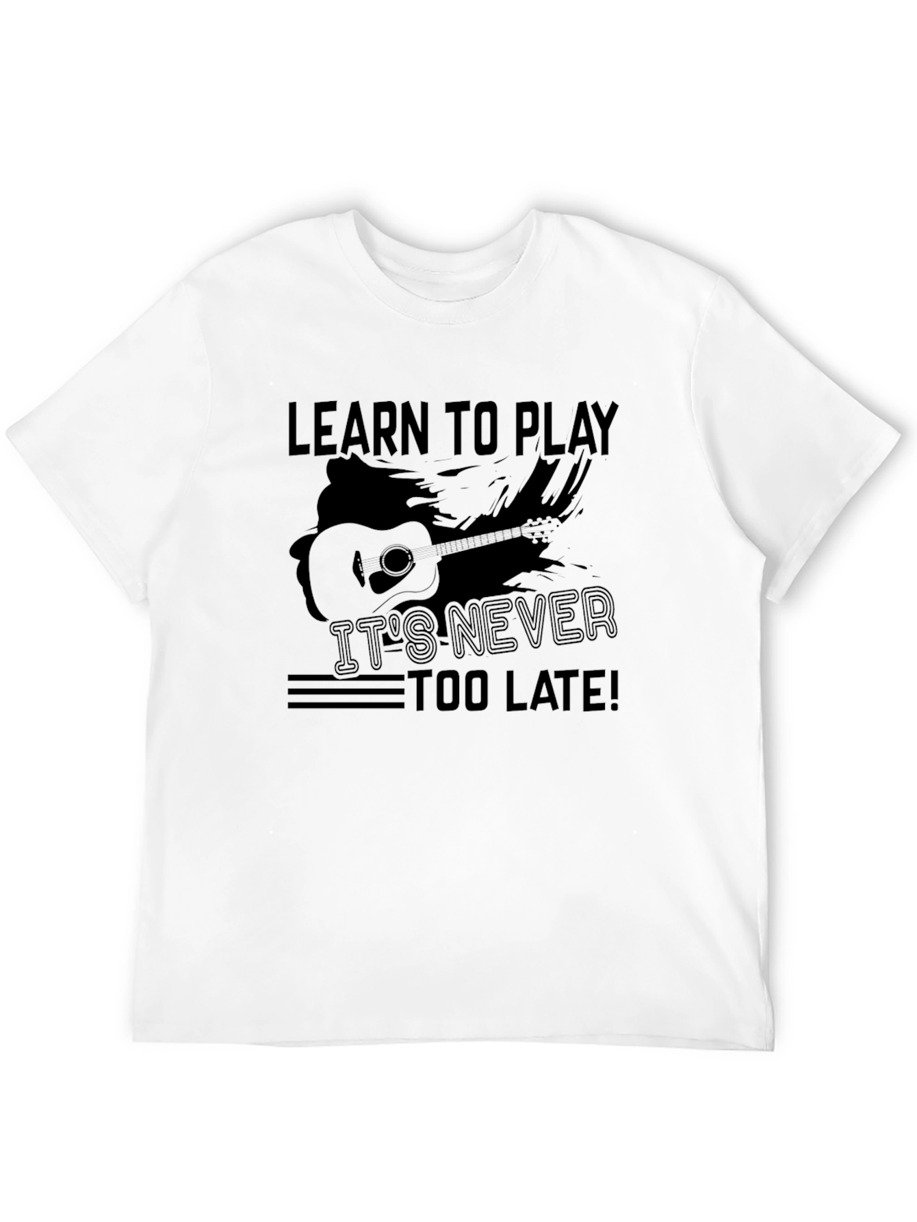 Black Learn to Play Guitar T-Shirt - It's Never Too Late! view 12