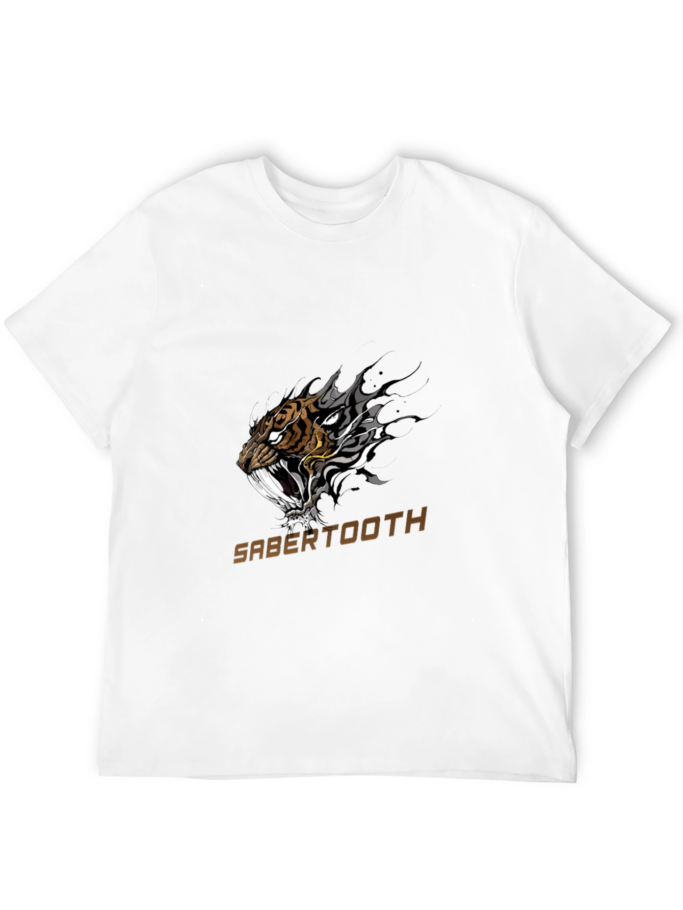 Black Sabertooth Tiger Graphic T-Shirt - Black Cotton Tee view 12