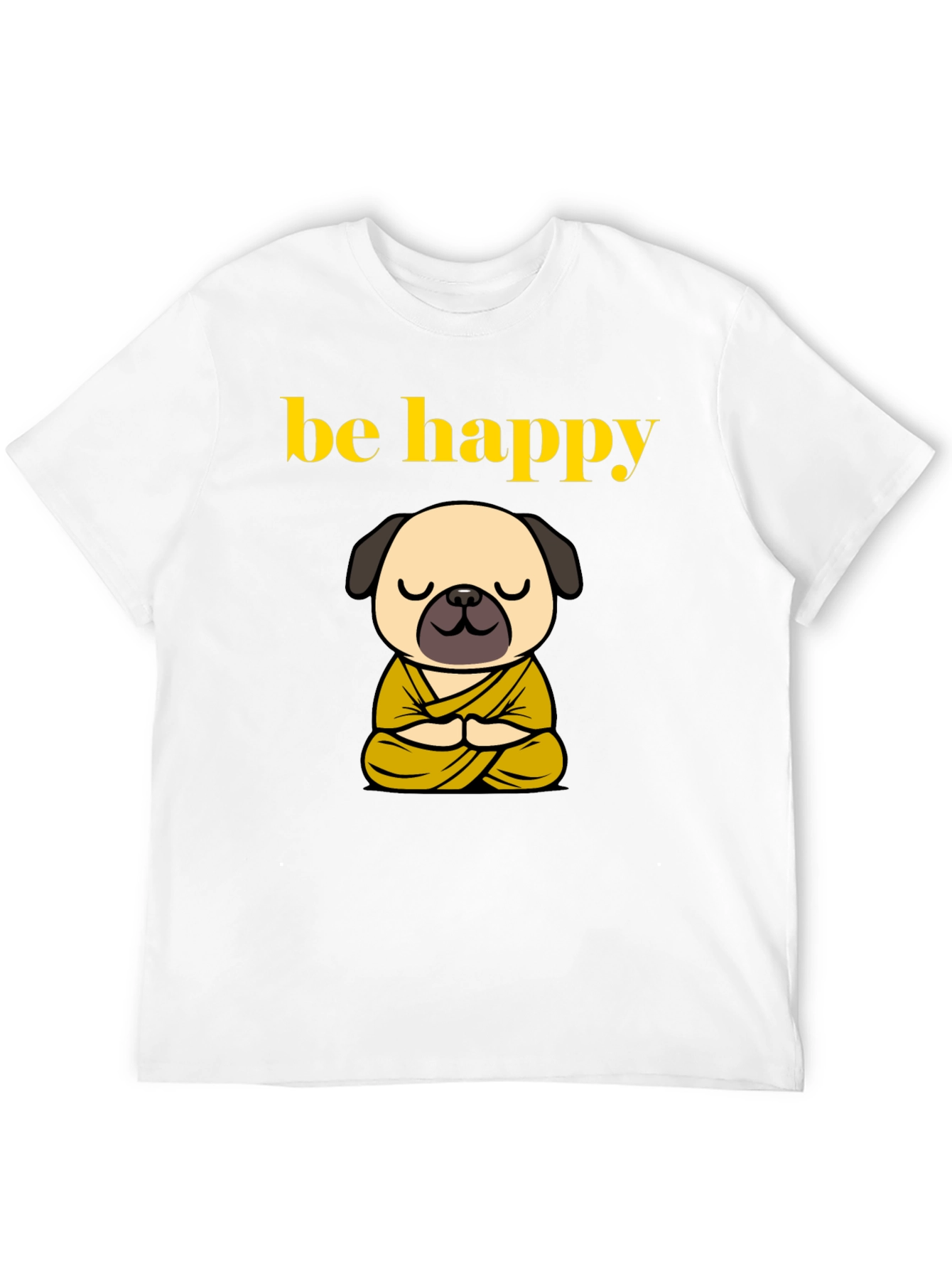 Black Be Happy Pug Buddha T-Shirt - Meditating Dog Tee view 12