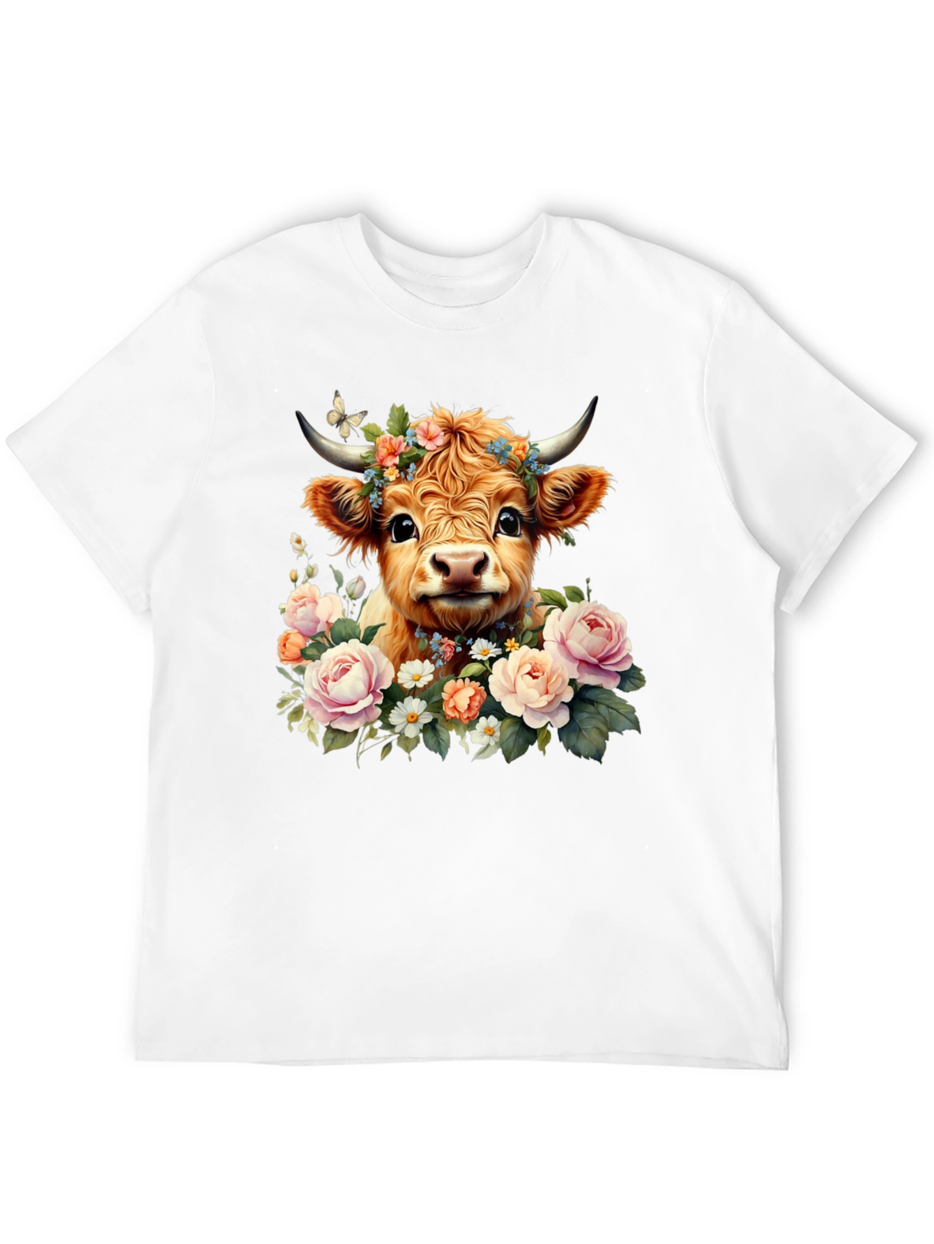 Black Cute Cow with Flowers Black T-Shirt view 12