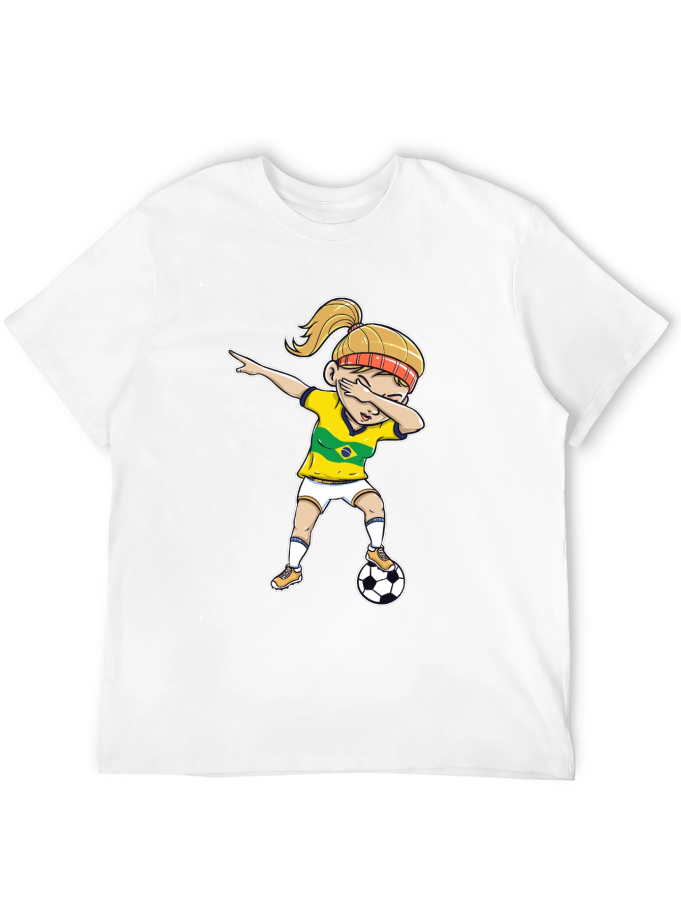 Black Brazil Soccer Girl Dab T-Shirt view 12