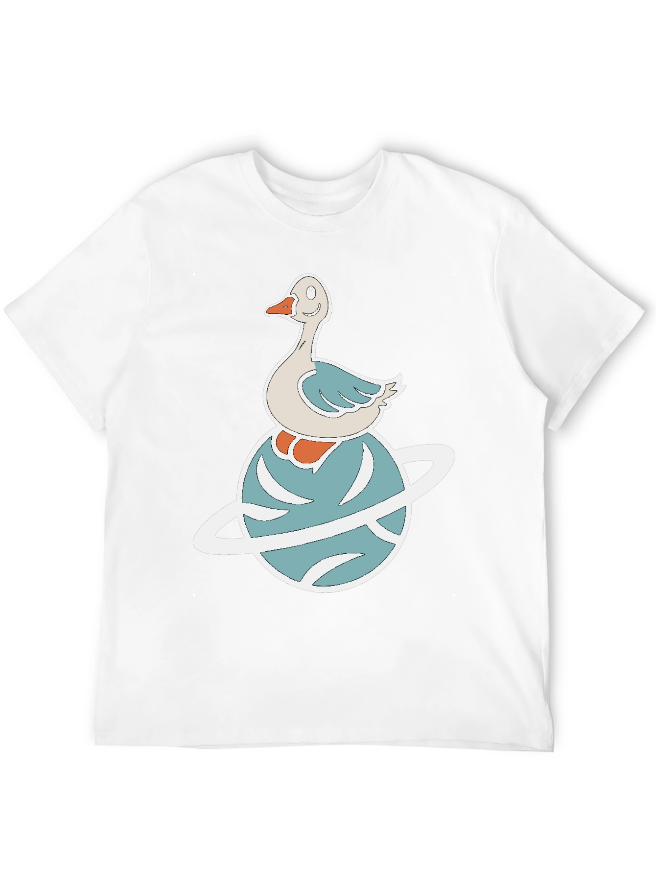 Black Whimsical Goose on Planet Graphic Tee view 12