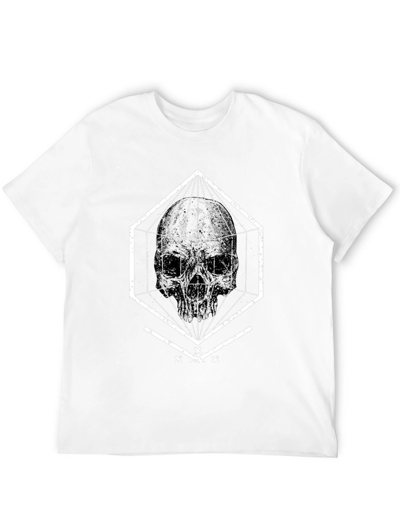 Black Geometric Skull Graphic Tee - Black view 12