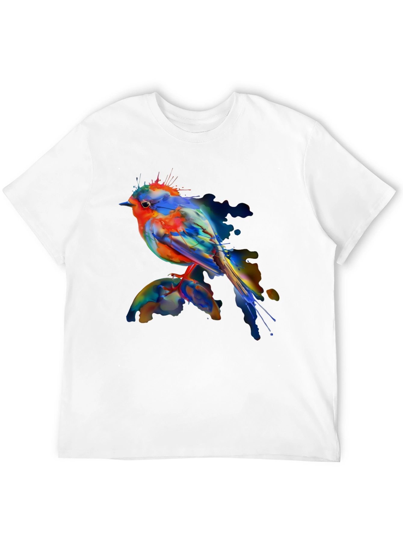 Black Watercolor Bird Print Black T-Shirt view 12