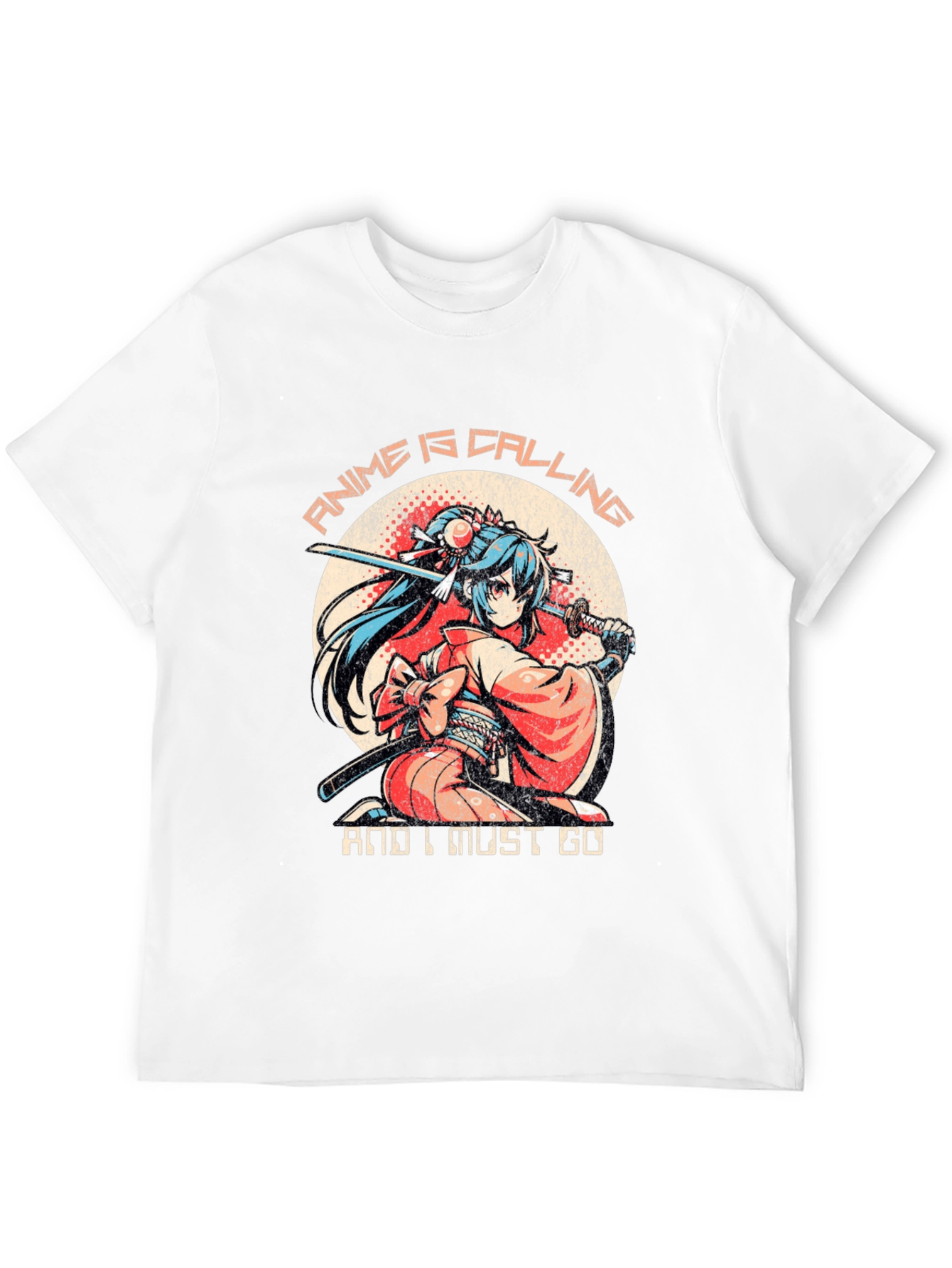 Black Anime Calling T-Shirt: Samurai Girl view 12