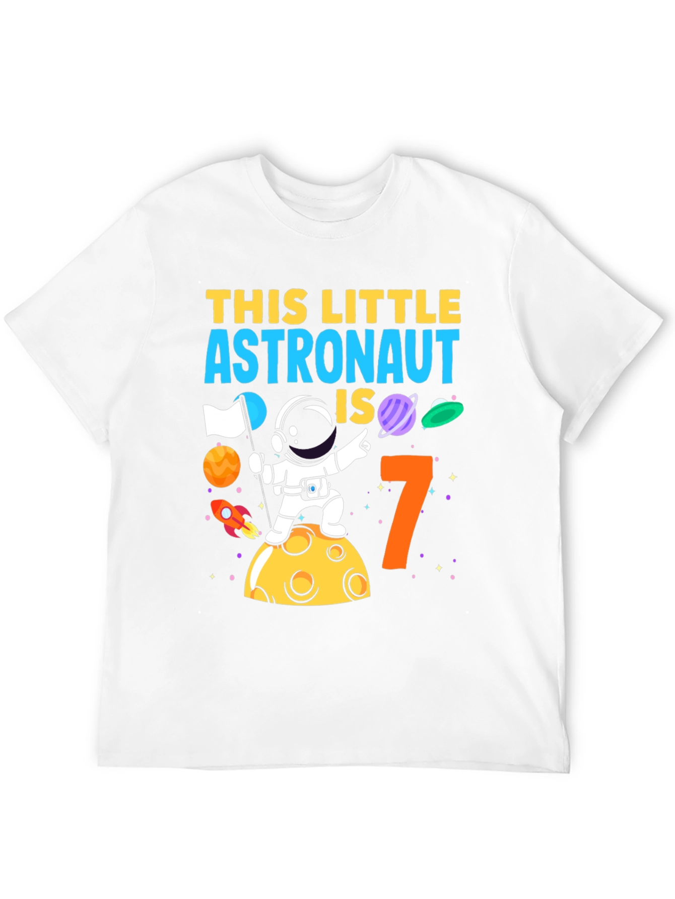 Black Astronaut Birthday Boy T-Shirt - Age 7 Space Theme view 12