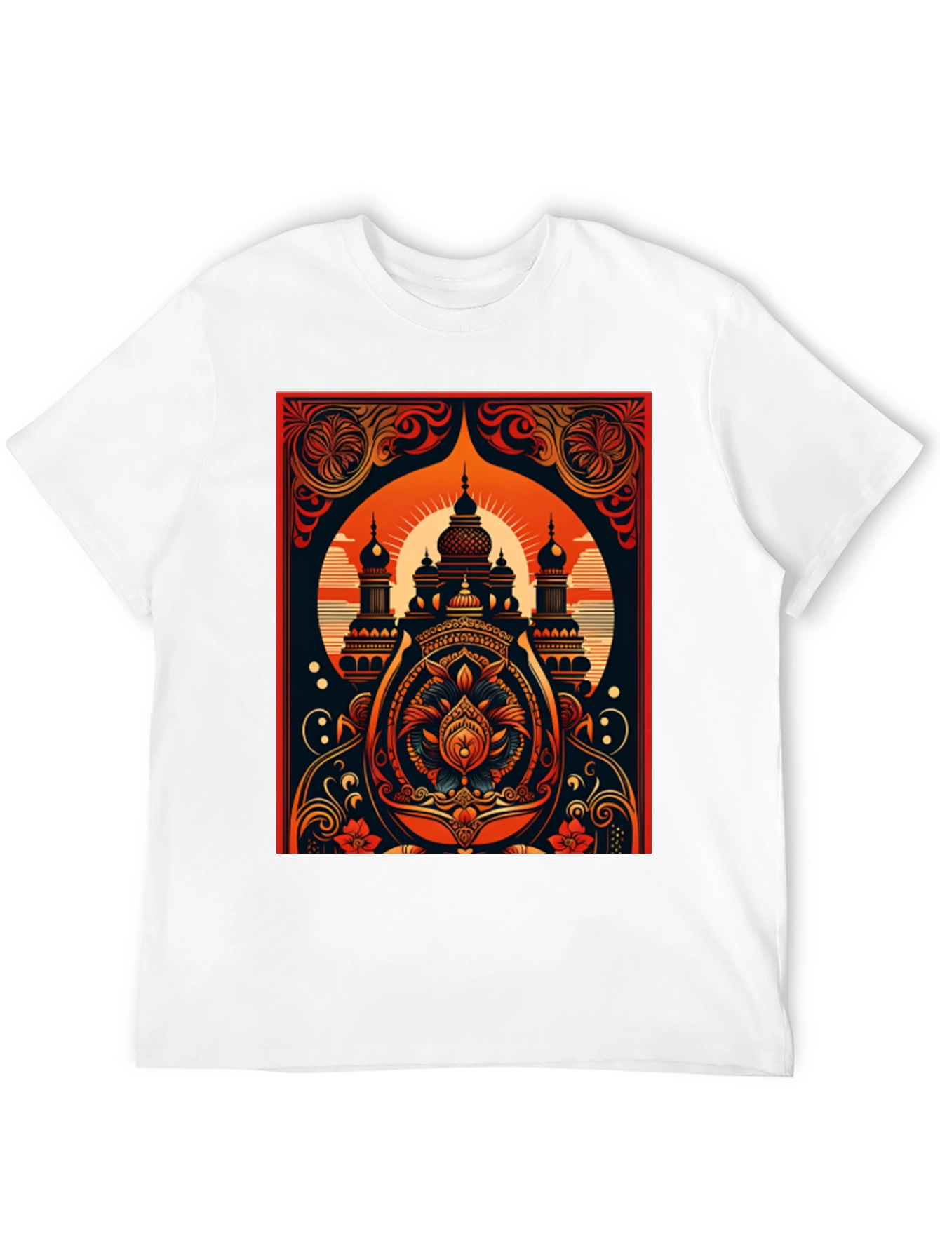 Black Ornate Temple Graphic Tee - Black Cotton Comfort view 12