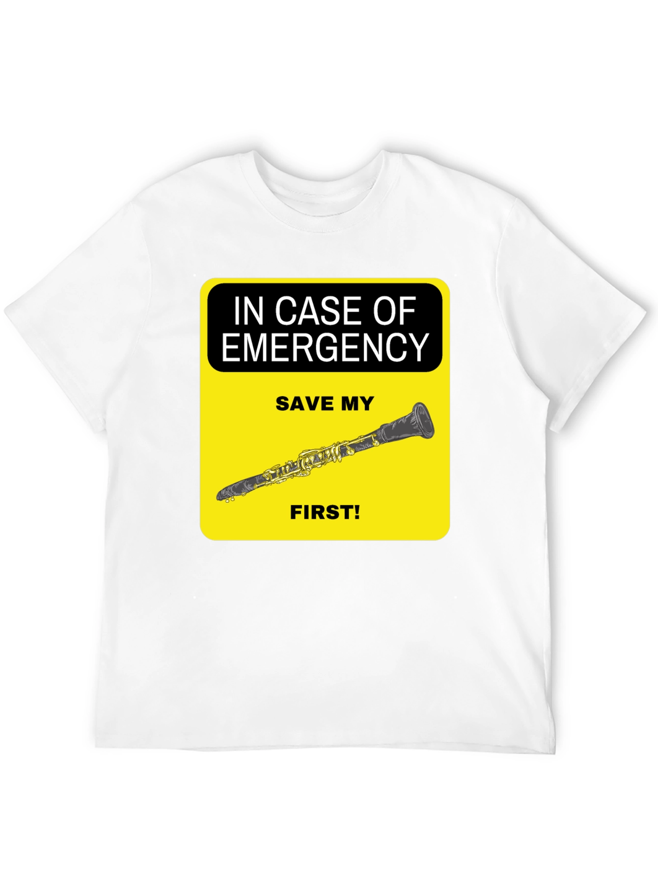 Black Emergency Clarinet T-Shirt - Save My Clarinet First! view 12