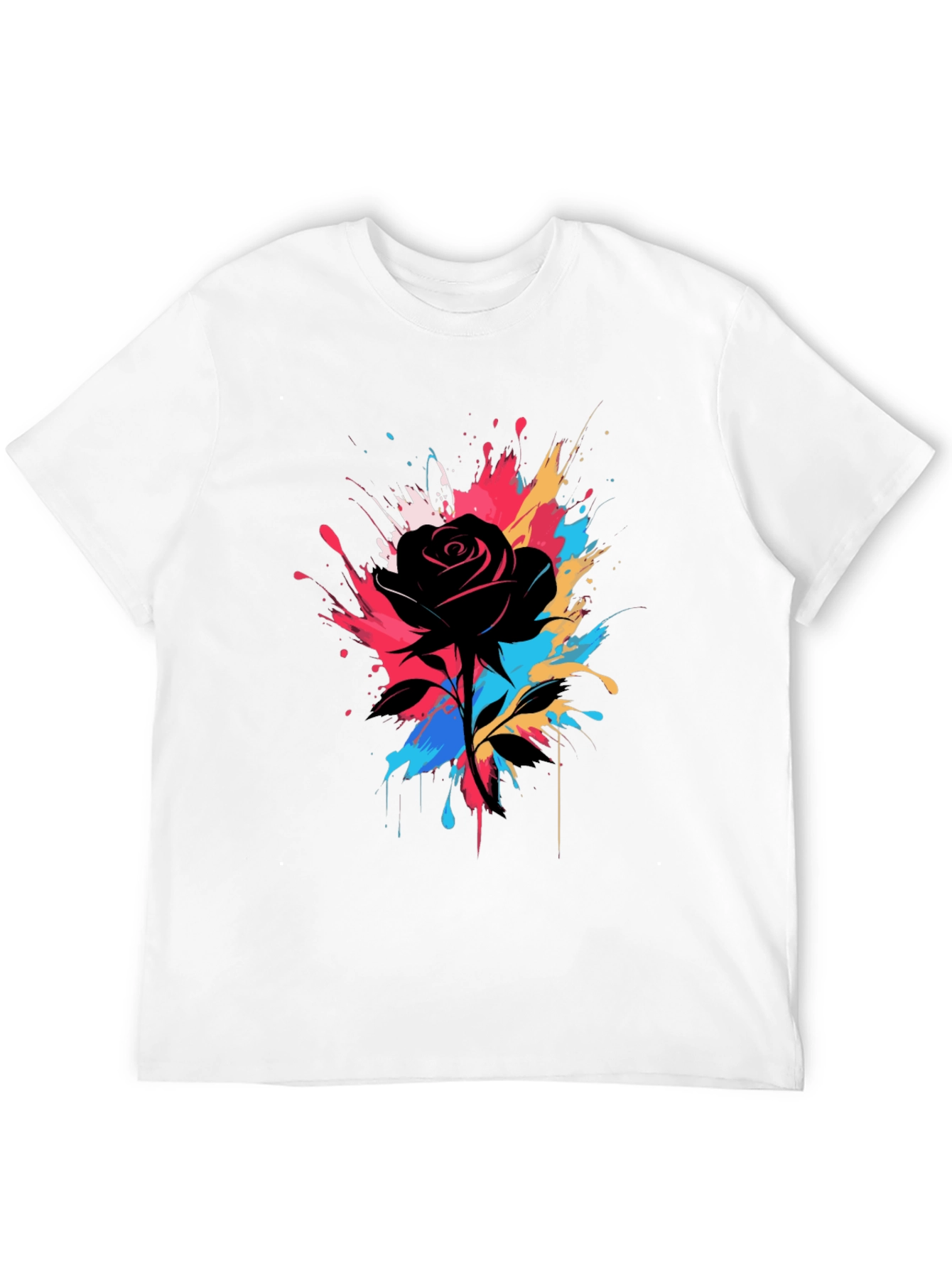 Black Black Rose Splash T-Shirt - Unique Artistic Design view 12