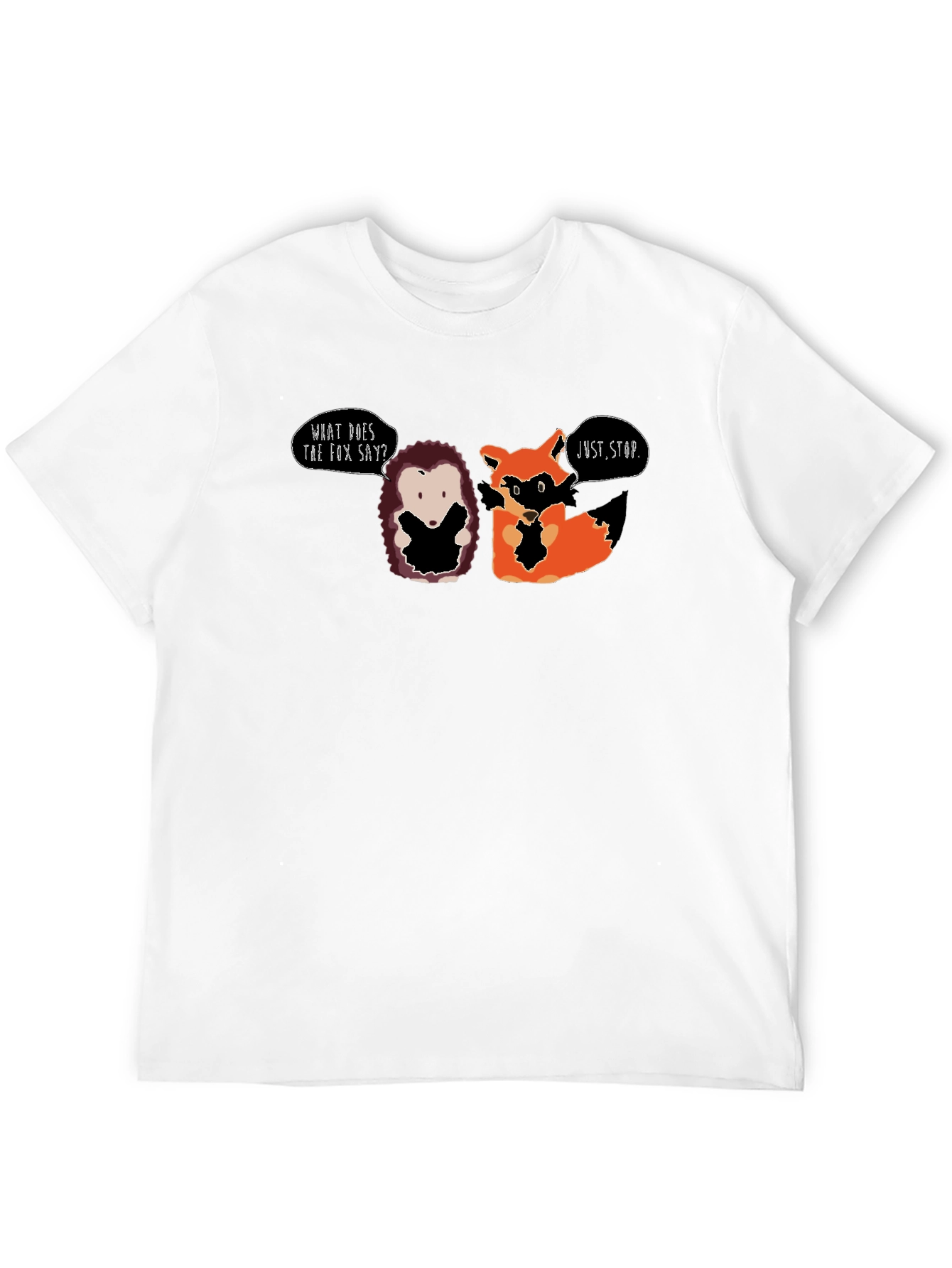 Black Funny Hedgehog & Fox T-Shirt - What Does the Fox Say? view 12