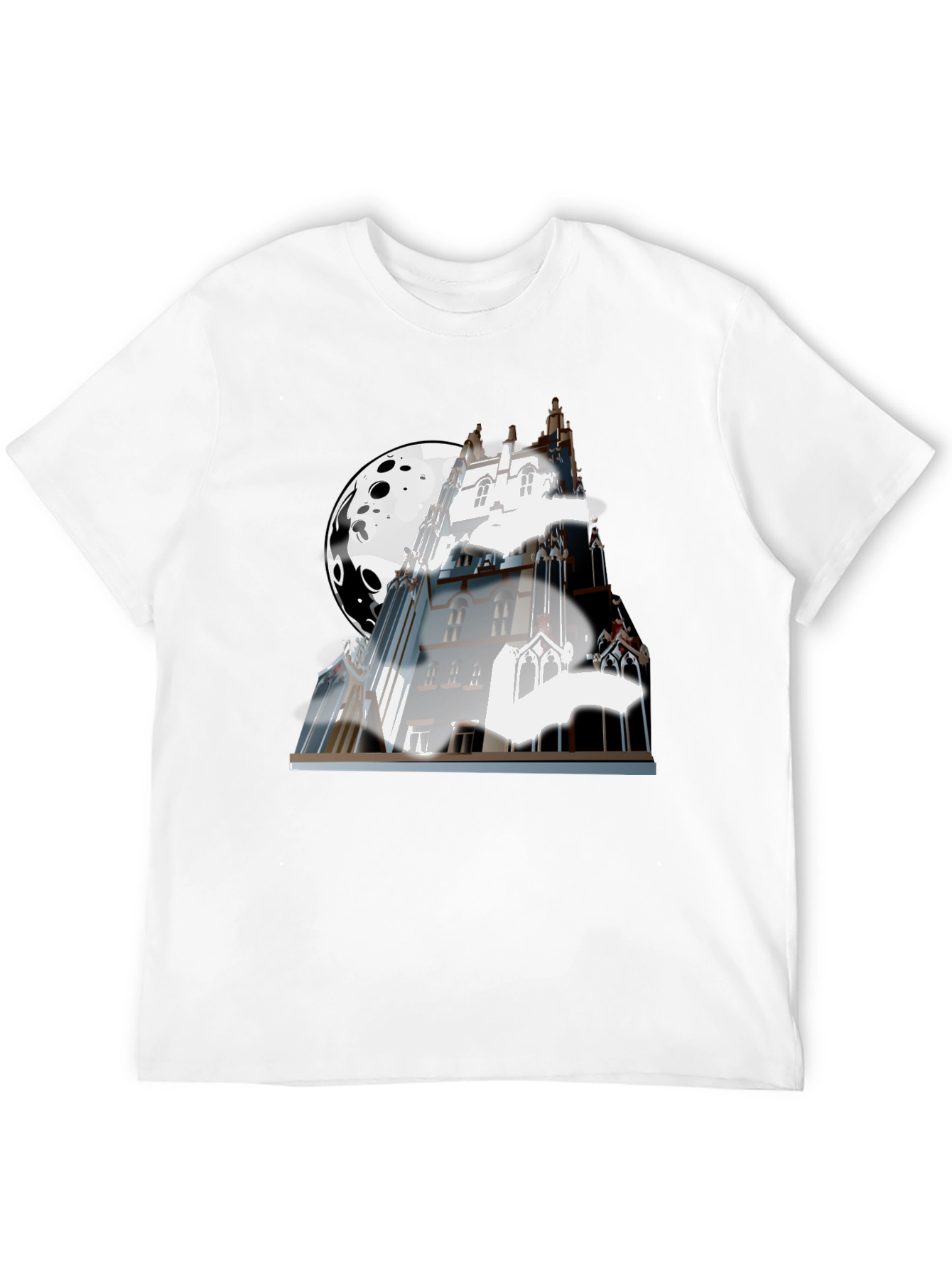 Black Spooky Castle Moon Graphic T-Shirt - Black view 12