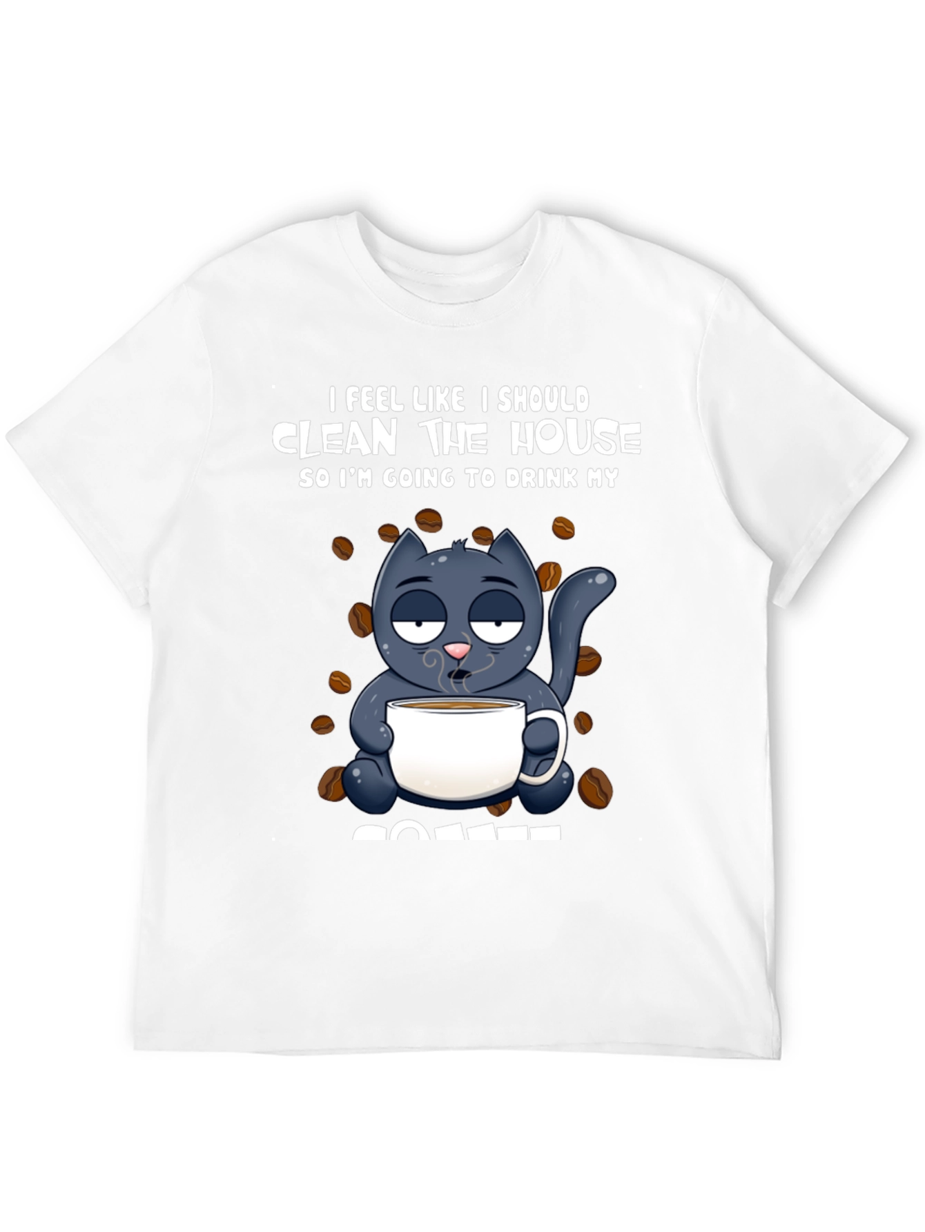 Black Humorous Cat & Coffee Graphic T-Shirt view 12